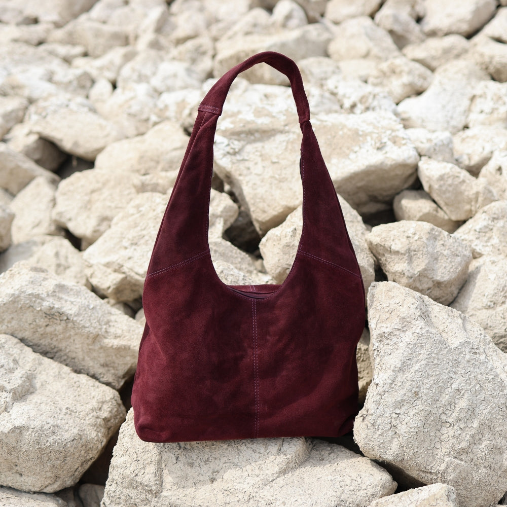 Velours Shopper/Beuteltasche 'Pauline' Bordeaux