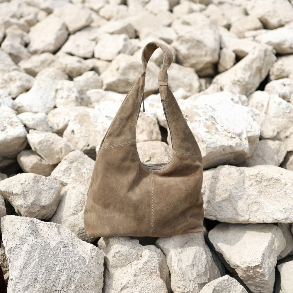 Velours Shopper/Beuteltasche 'Pauline' Taupe