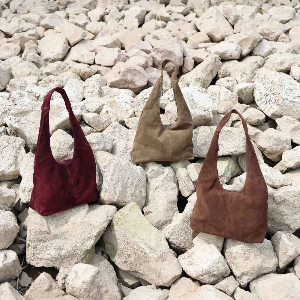 Velours Shopper/Beuteltasche 'Pauline' Taupe