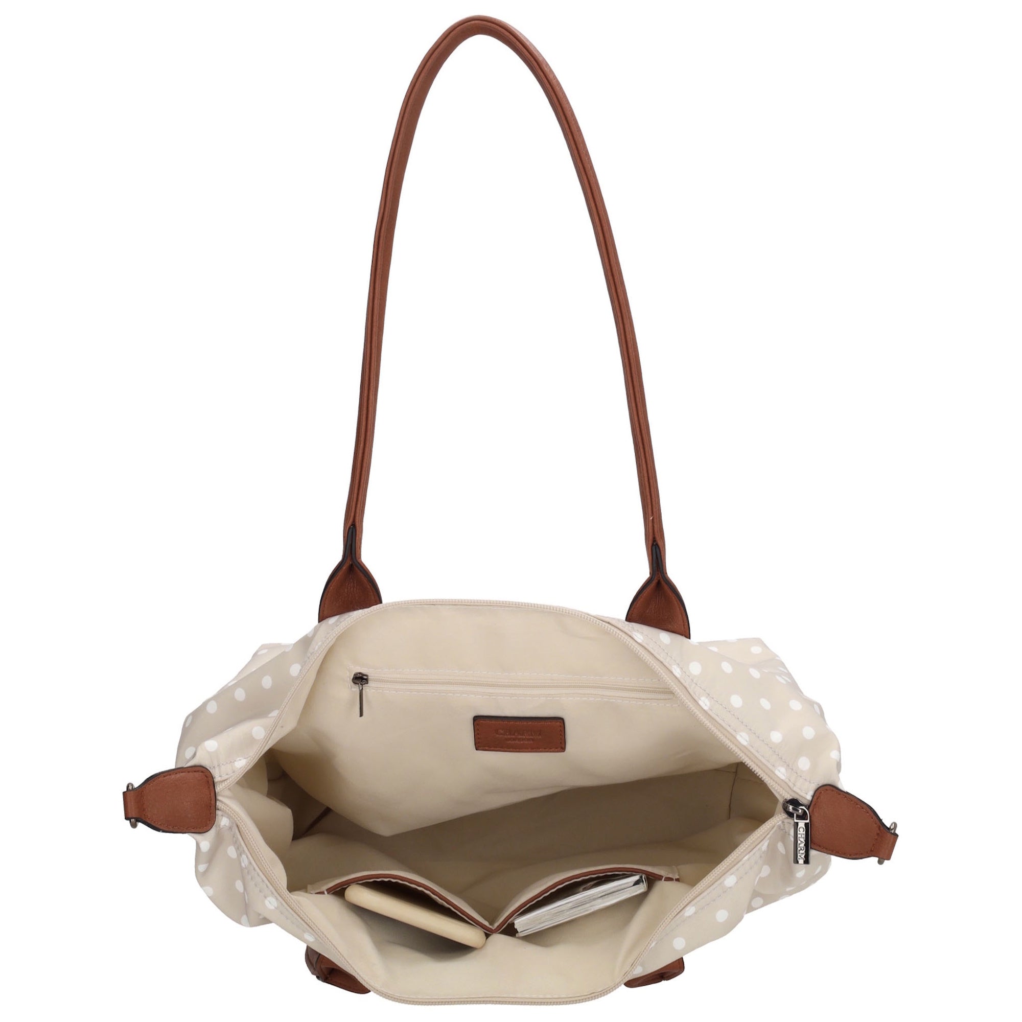 Buckingham Shopper Punkte Weiß-Taupe