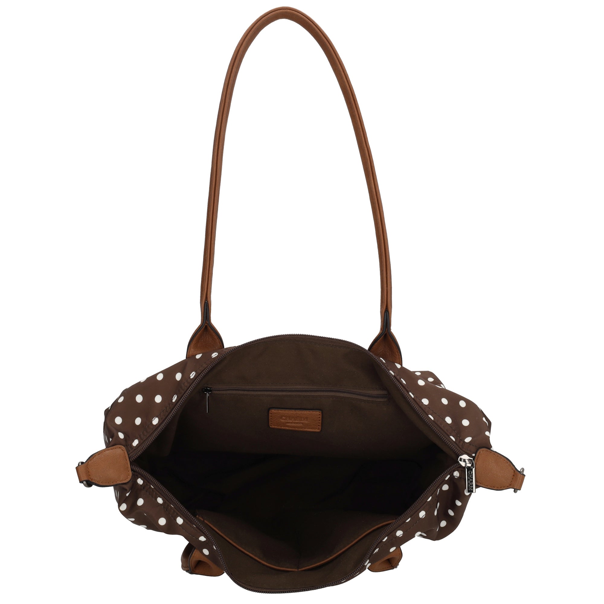 Buckingham - Shopper stippen wit-donkerbruin