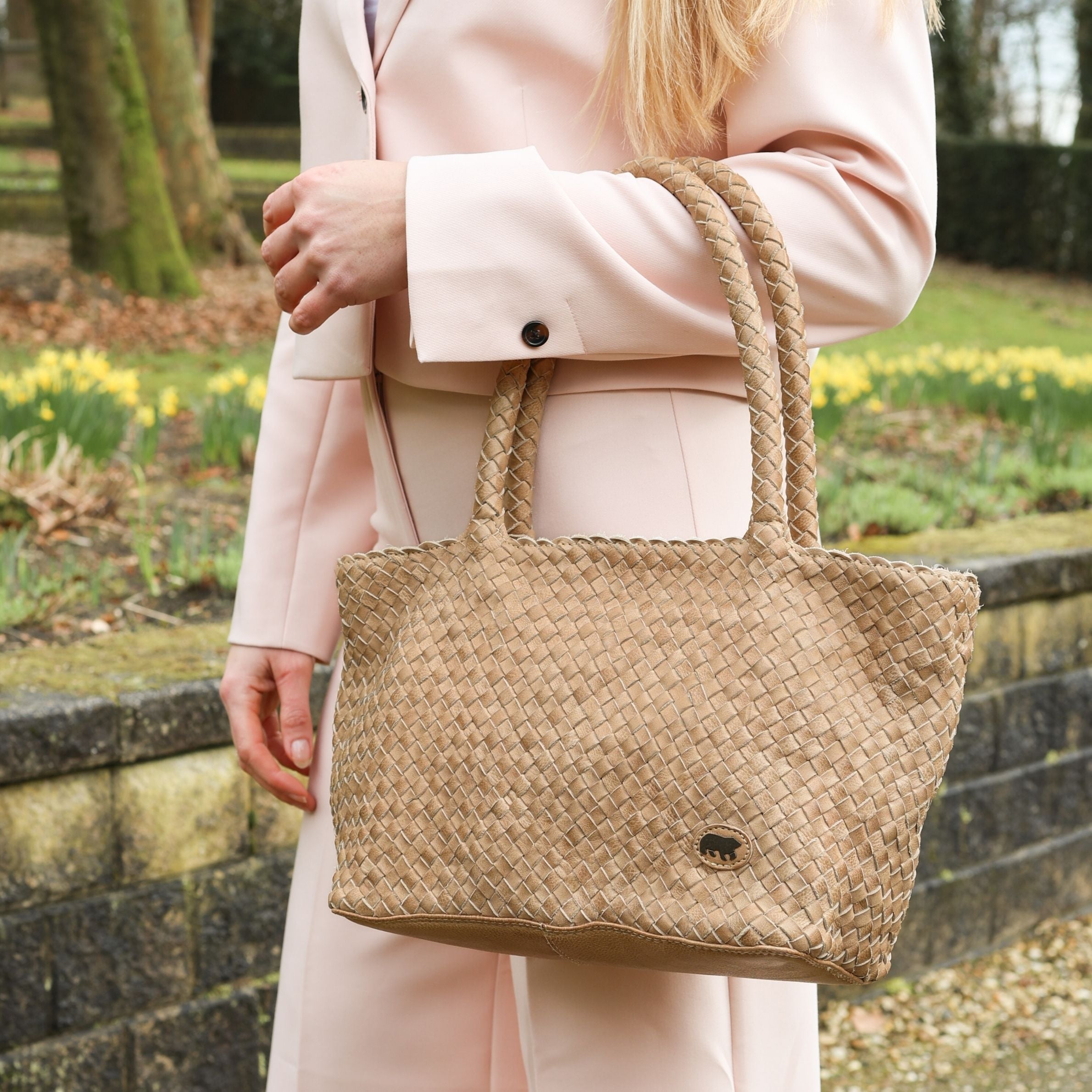 Geflochtene Hand-/Umhängetasche 'Franca' Beige