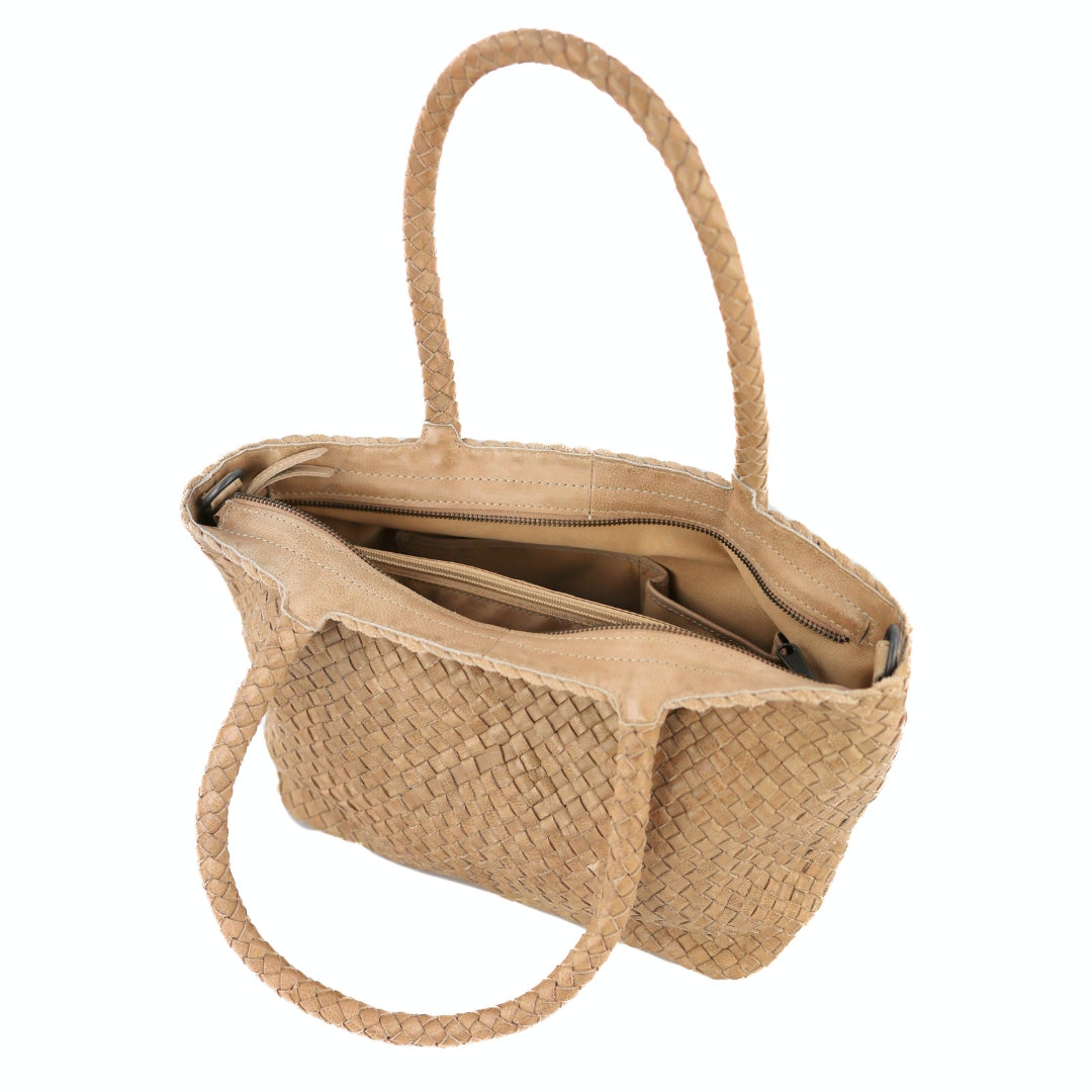 Geflochtene Hand-/Umhängetasche 'Franca' Beige