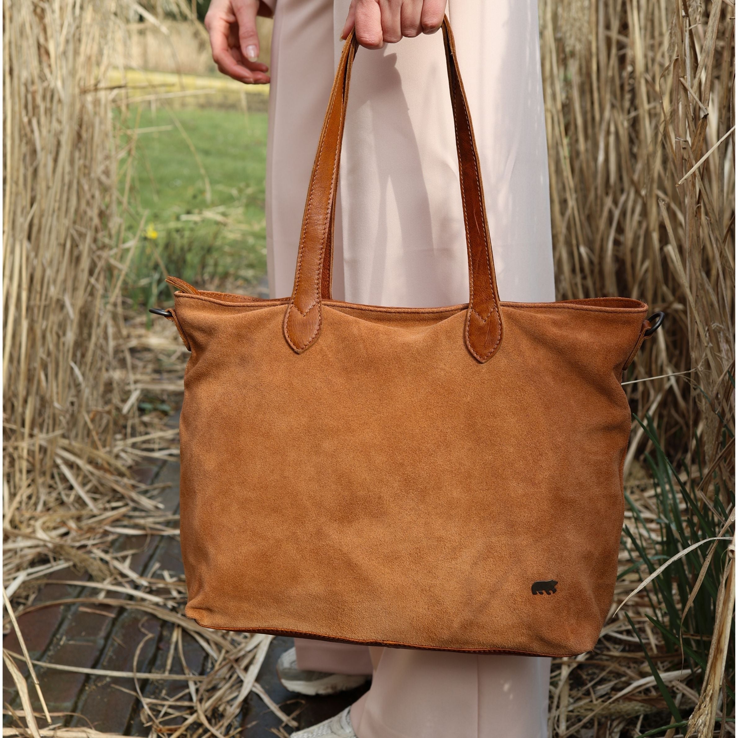 Velours Shopper/Umhängetasche 'Annelies' Cognac