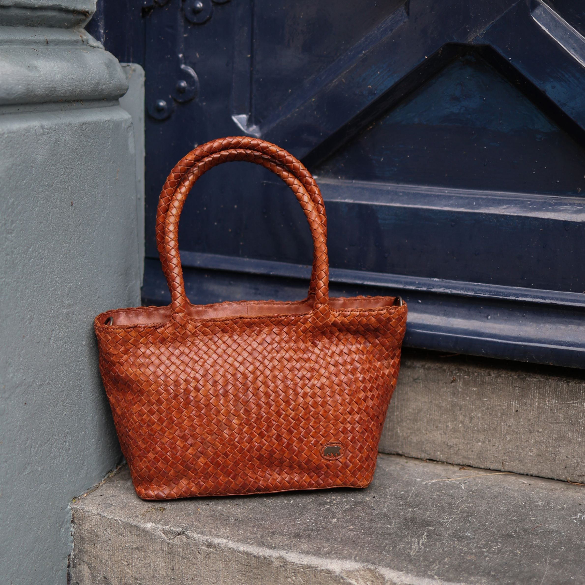 Geflochtene Hand-/Umhängetasche 'Franca' Cognac