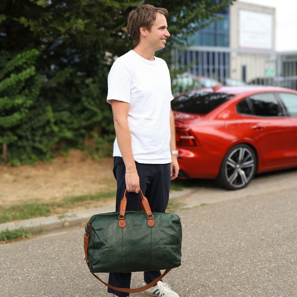 Wochenendtasche 'Lucien' Grün/Cognac