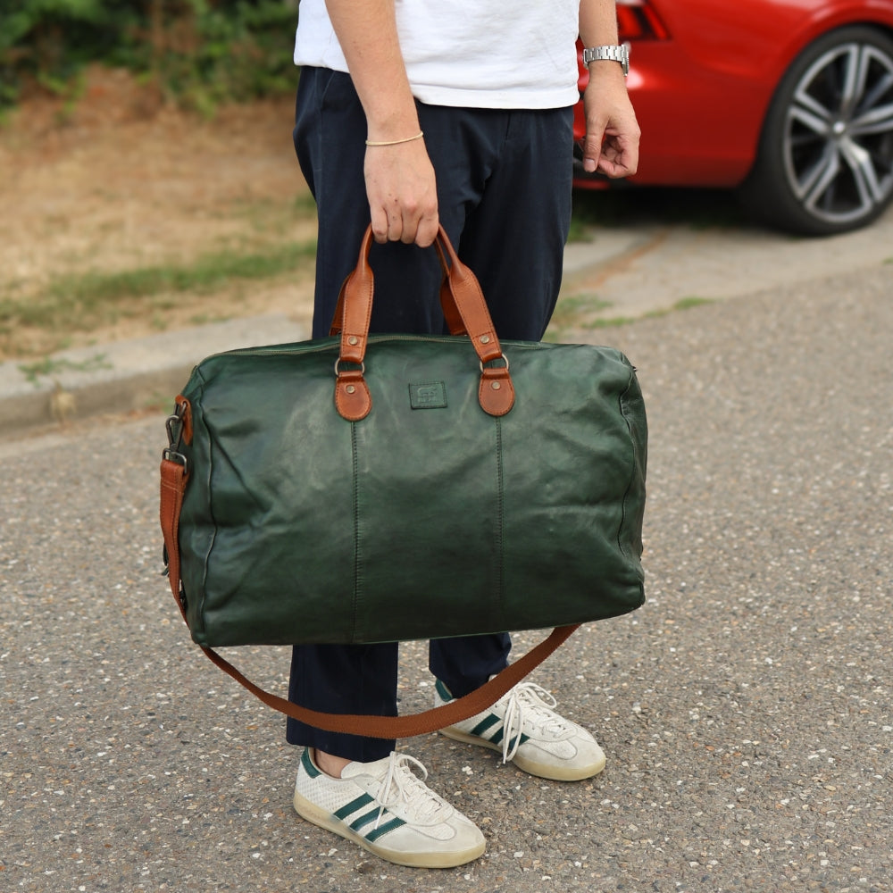Wochenendtasche 'Lucien' Grün/Cognac