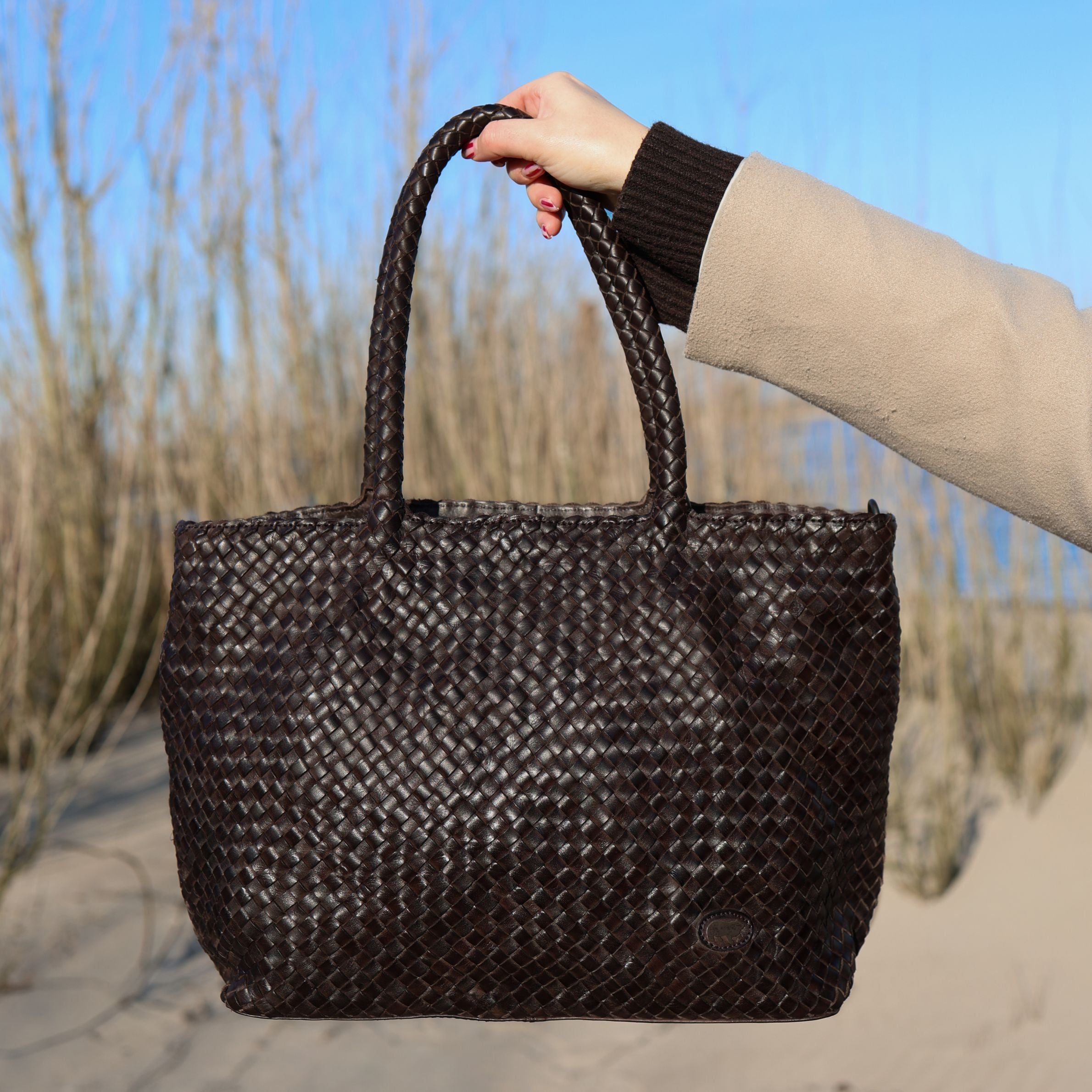 Geflochtene Shopper/Umhängetasche 'Suus' Dunkelbraun