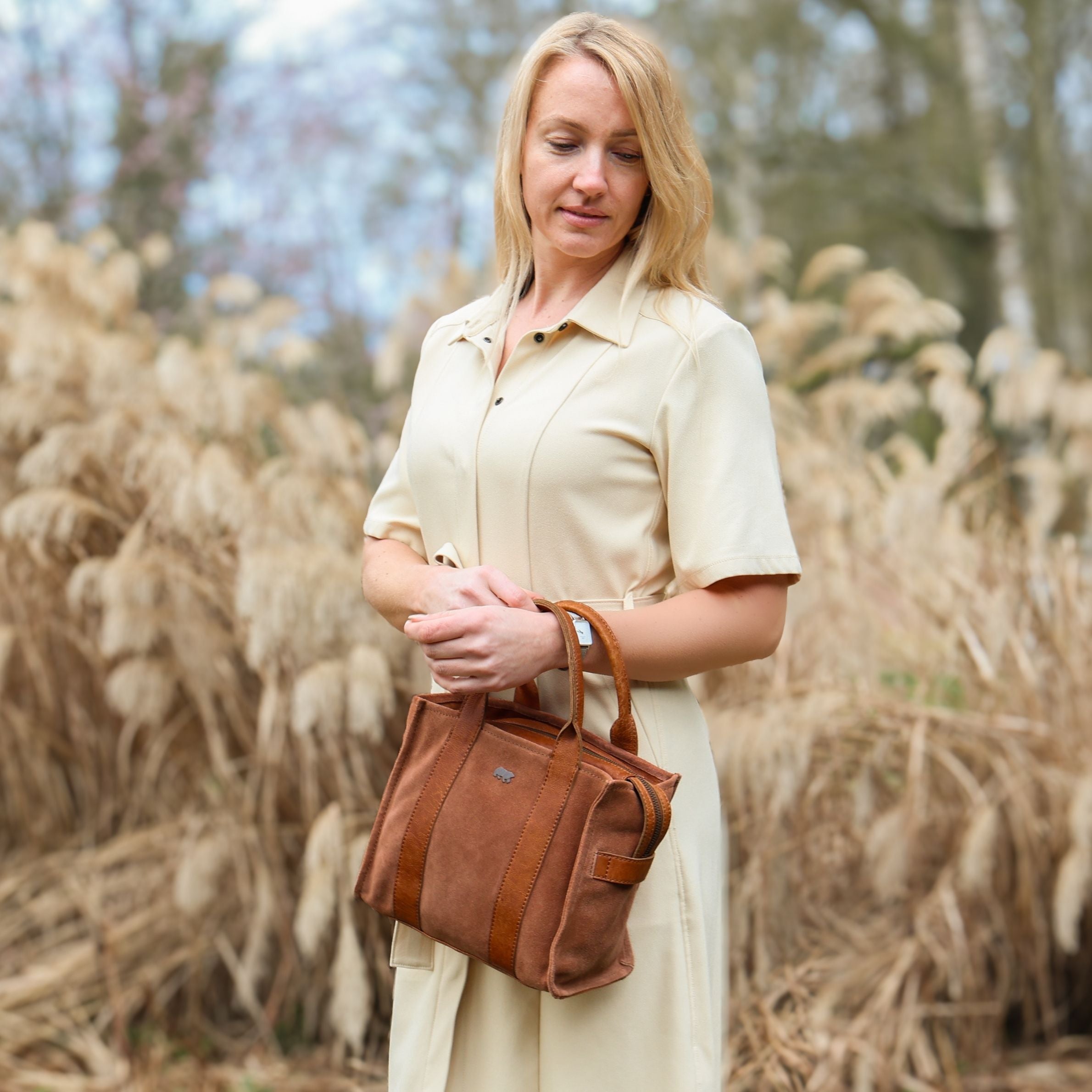 Velours Mini Tote Bag 'Nova' Cognac