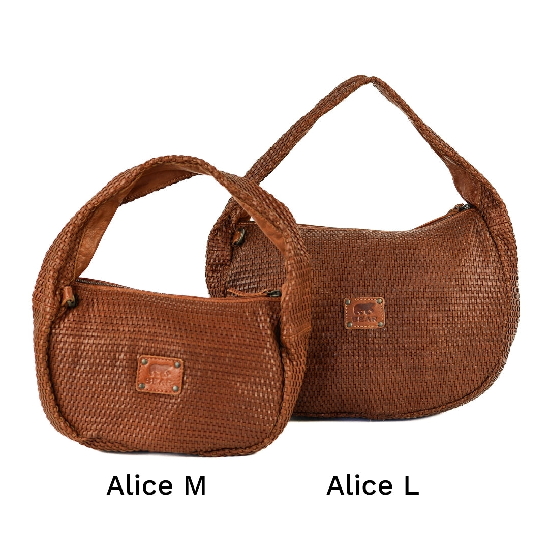 Geflochtene Beuteltasche 'Alice' M Cognac
