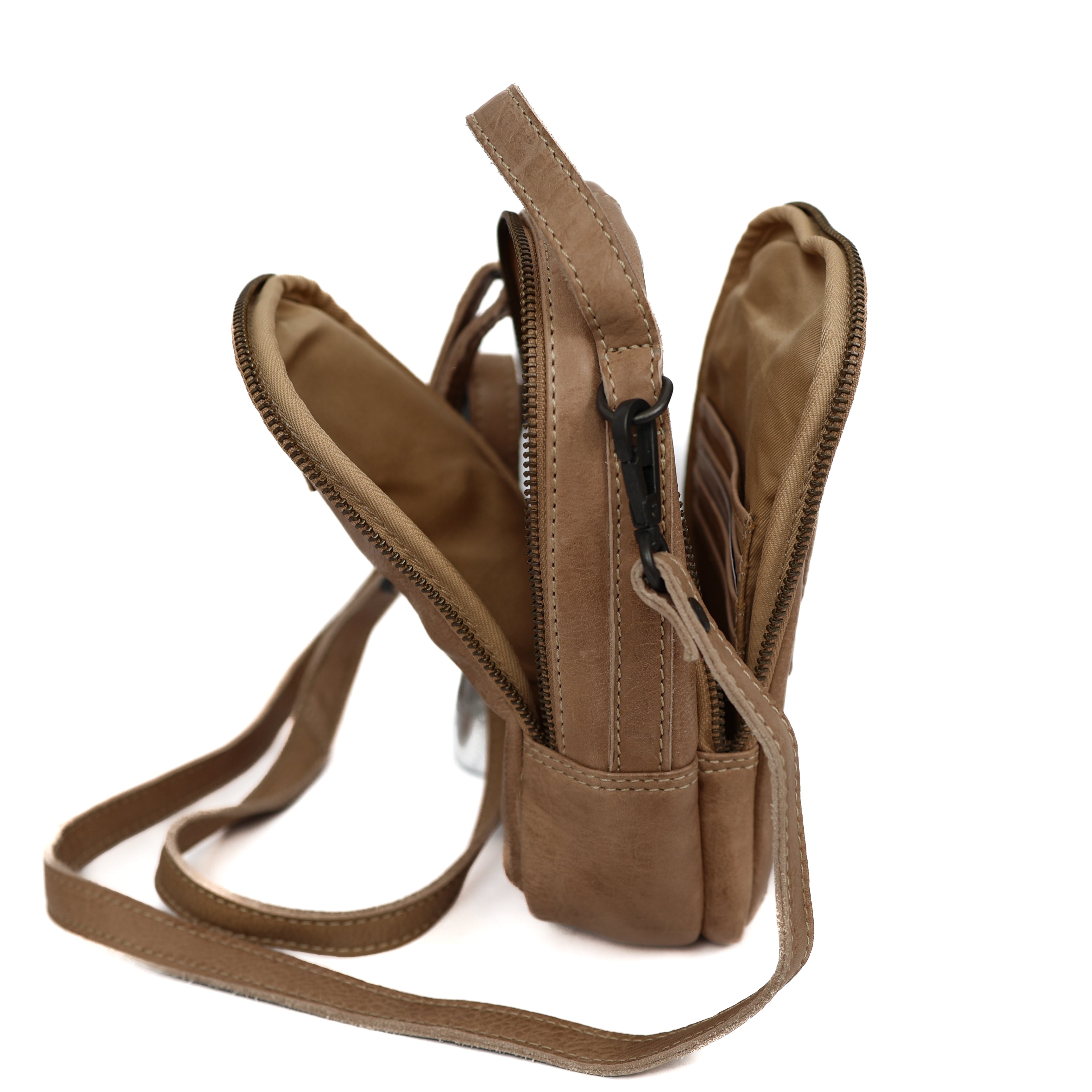 Kleine Umhängetasche mit Reißverschlüssen 'Bodhi' Beige