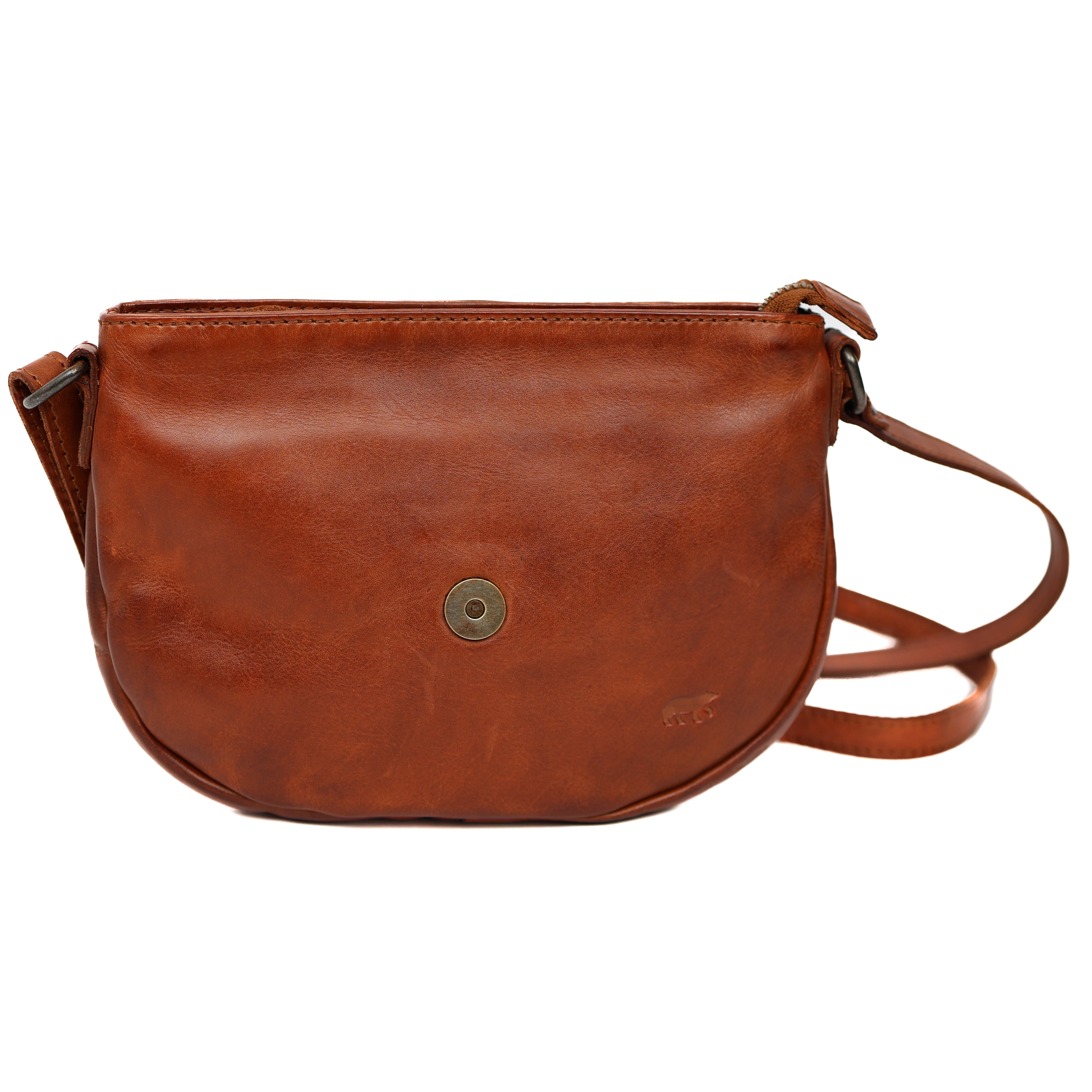 Kleine Umhängetasche mit Überschlag 'Jackie' Cognac Nieten