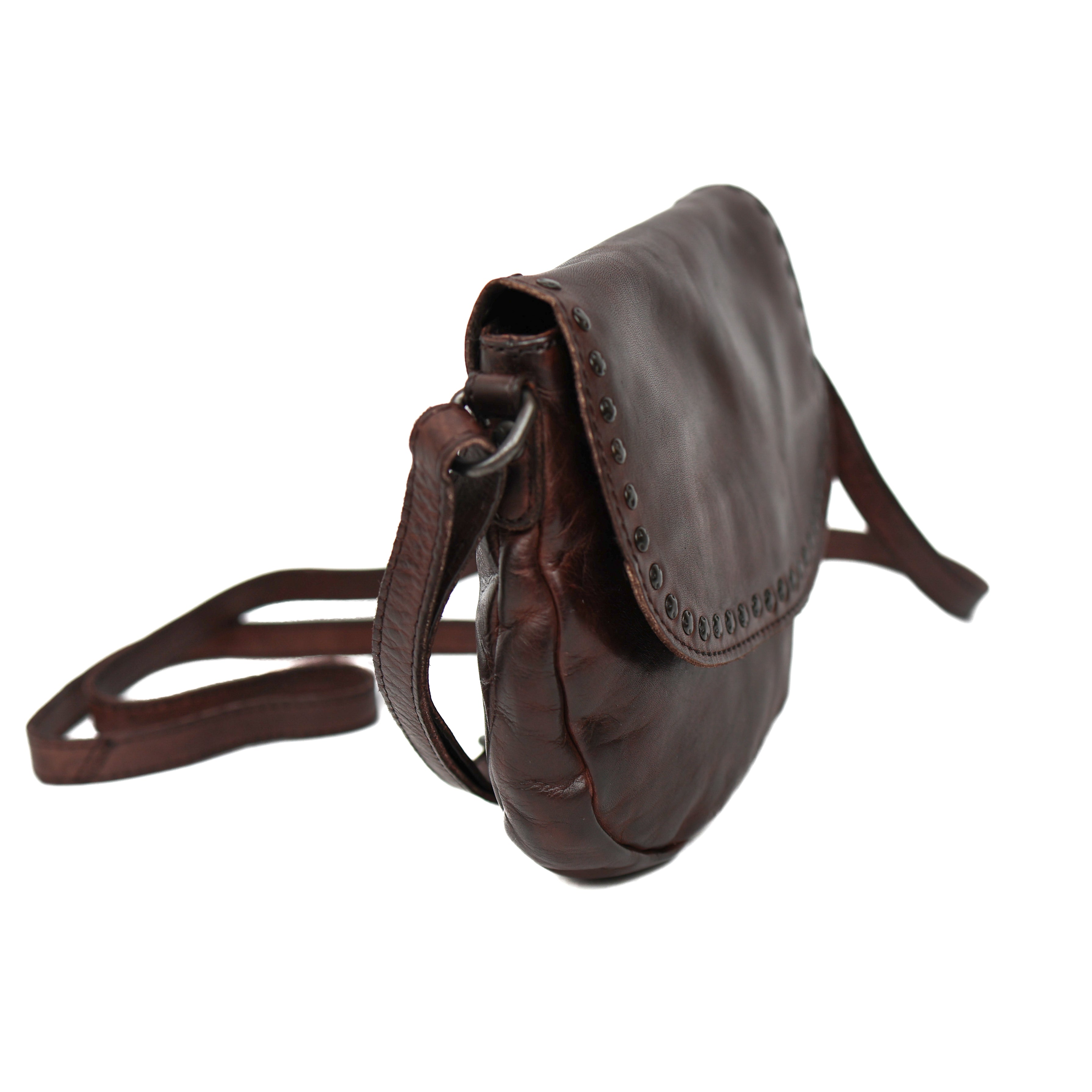 Kleine Umhängetasche mit Überschlag 'Jackie' Dunkelbraun Nieten