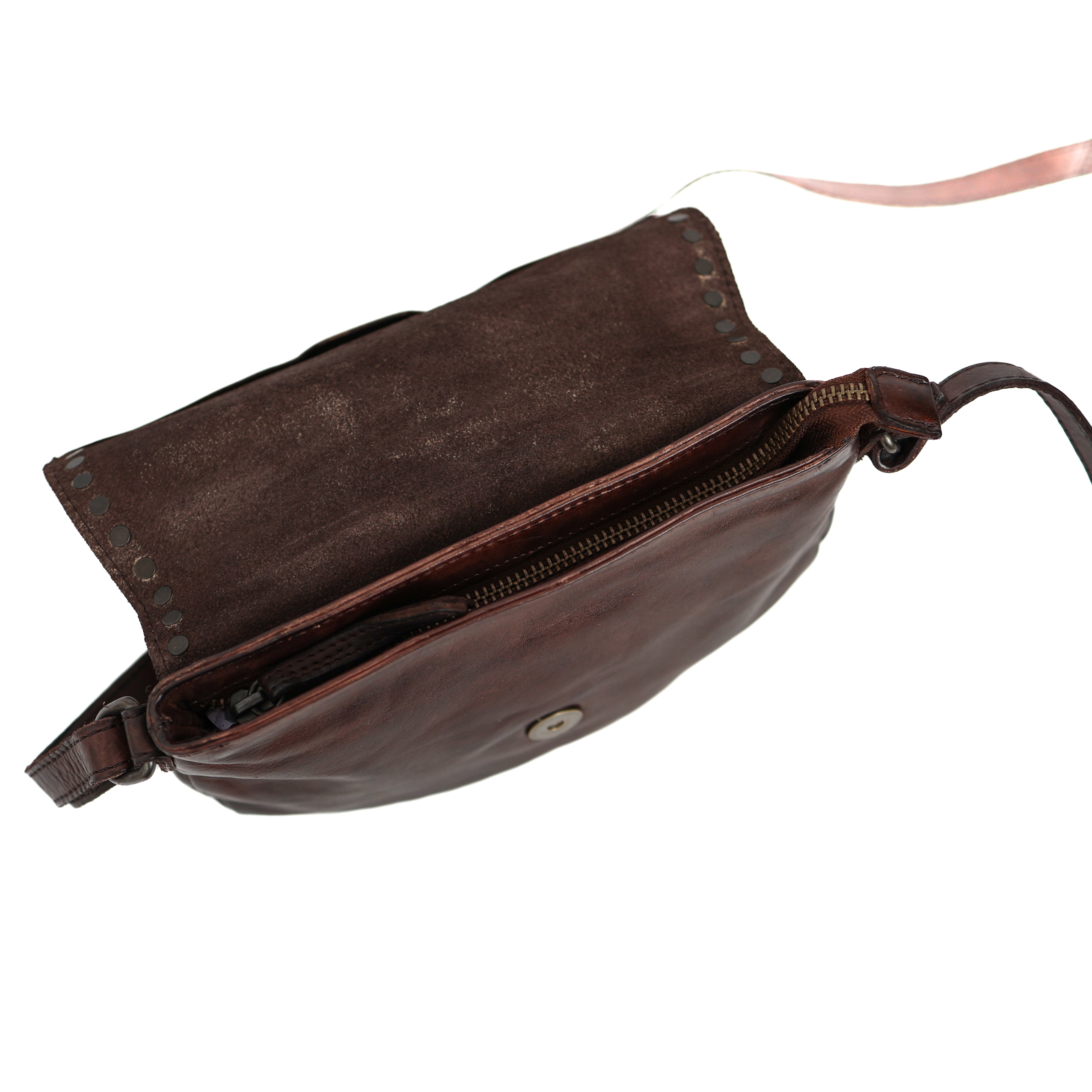 Kleine Umhängetasche mit Überschlag 'Jackie' Dunkelbraun Nieten