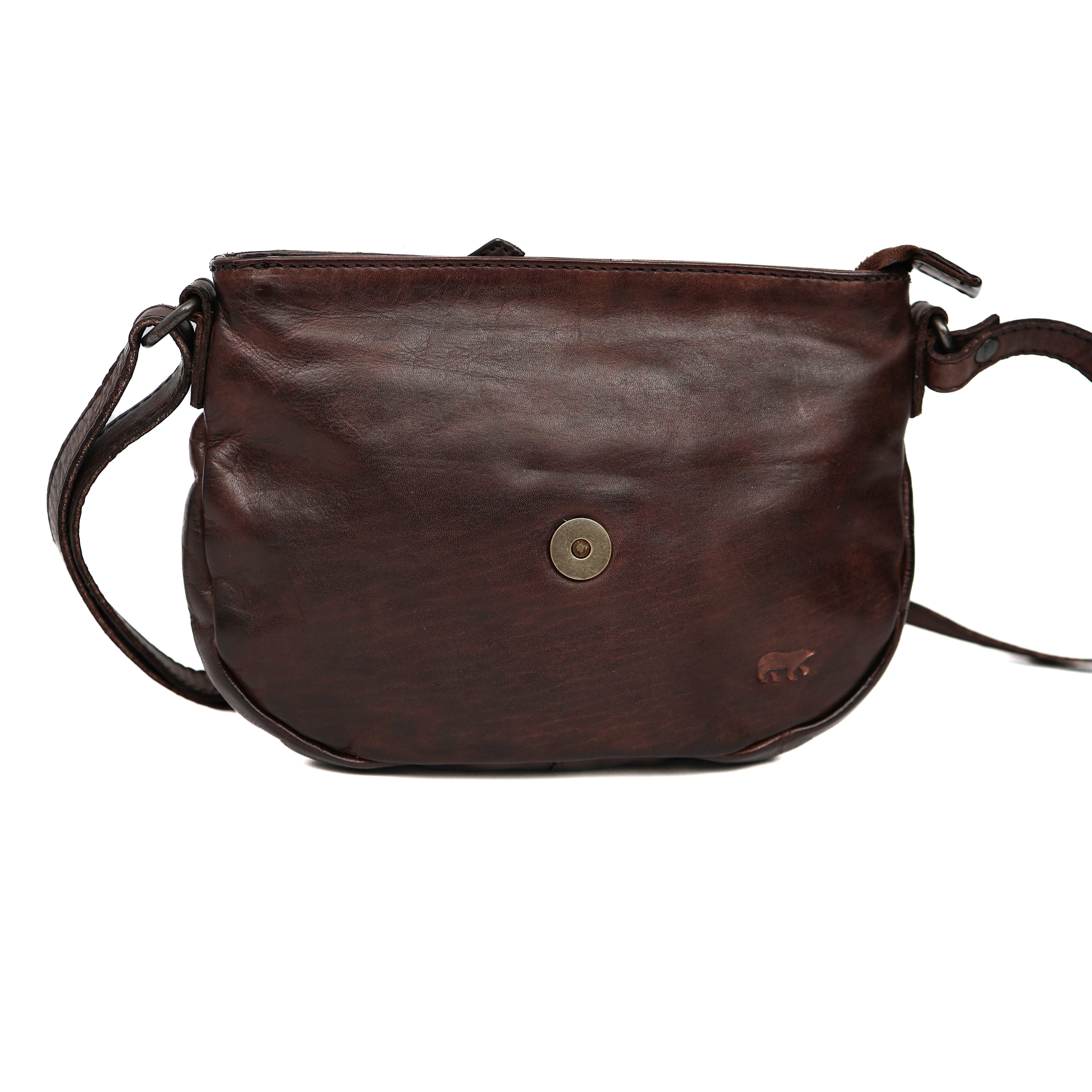 Kleine Umhängetasche mit Überschlag 'Jackie' Dunkelbraun Nieten