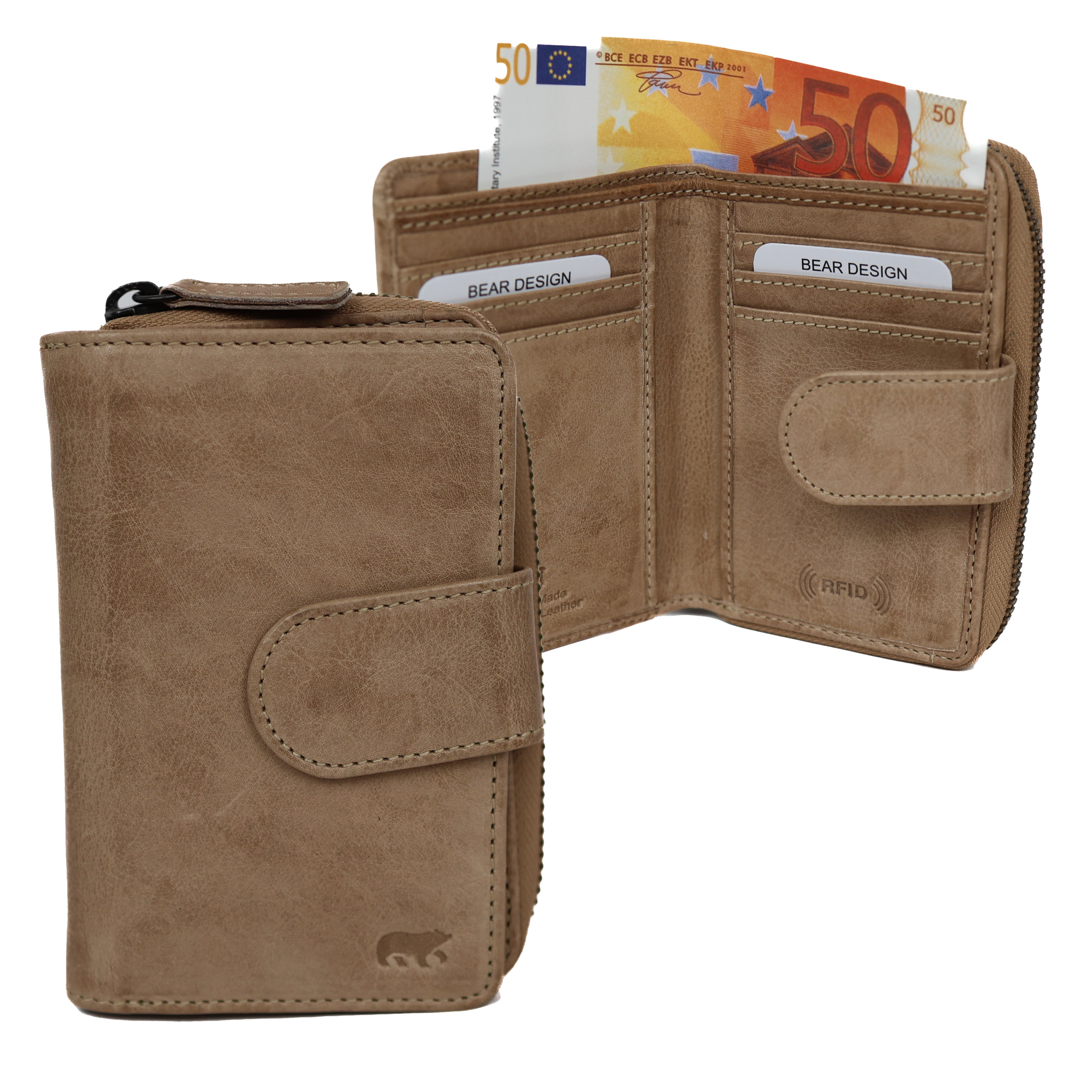 Reißverschluss-Geldbörse 'Loet' Cognac/Braun