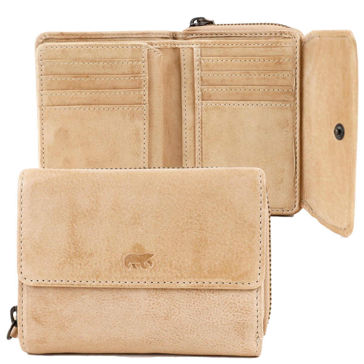 RFID-Reißverschlussgeldbörse mit Überschlag 'Alba' Beige
