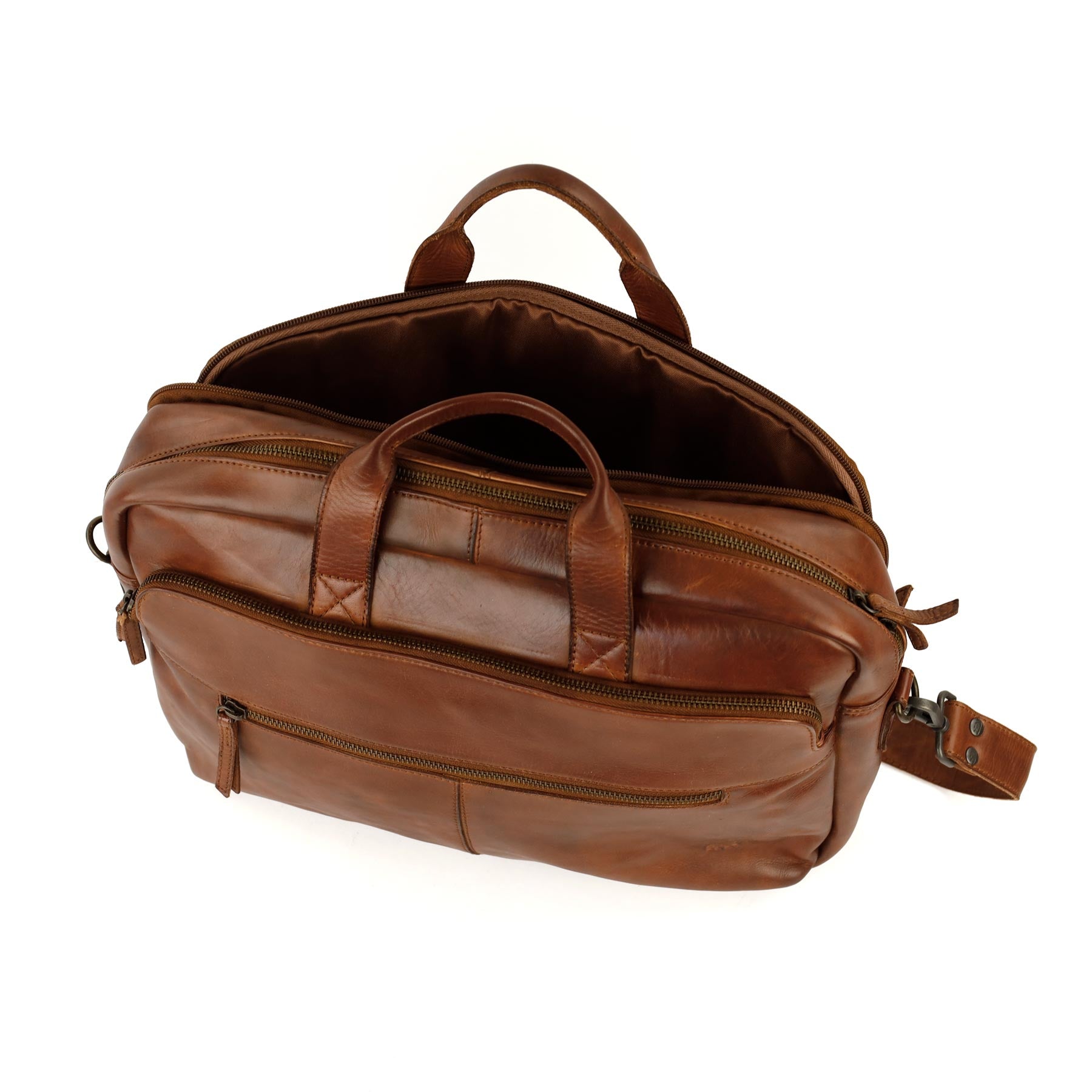 Laptoptasche 15.6” mit Doppelreißverschluss 'Jamie' Cognac