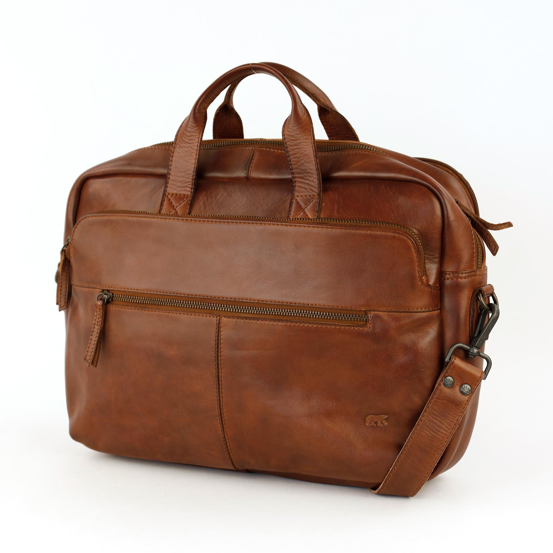 Laptoptasche 15.6” mit Doppelreißverschluss 'Jamie' Cognac