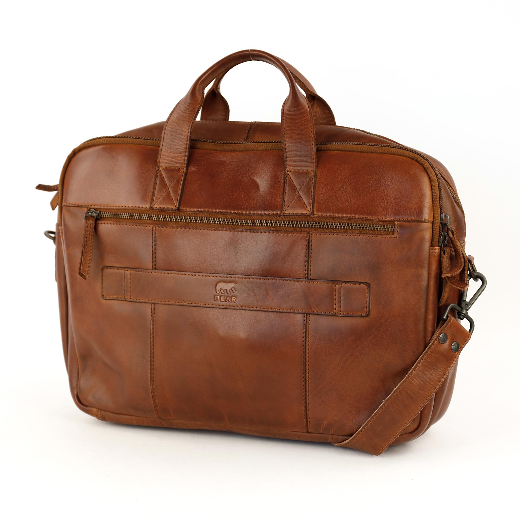 Laptoptasche 15.6” mit Doppelreißverschluss 'Jamie' Cognac