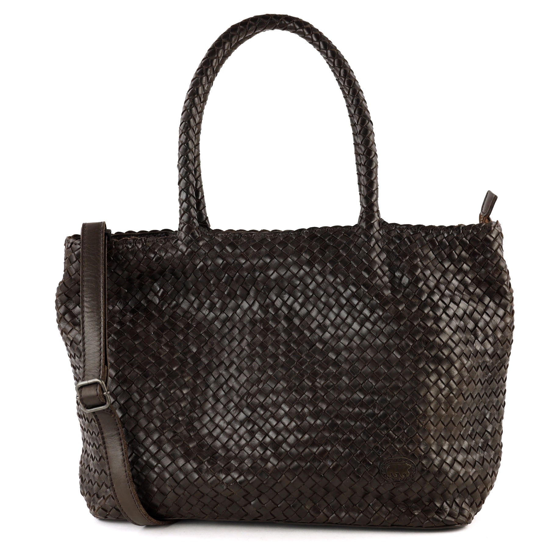 Geflochtene Shopper-/Schultertasche „Suus“, dunkelbraun