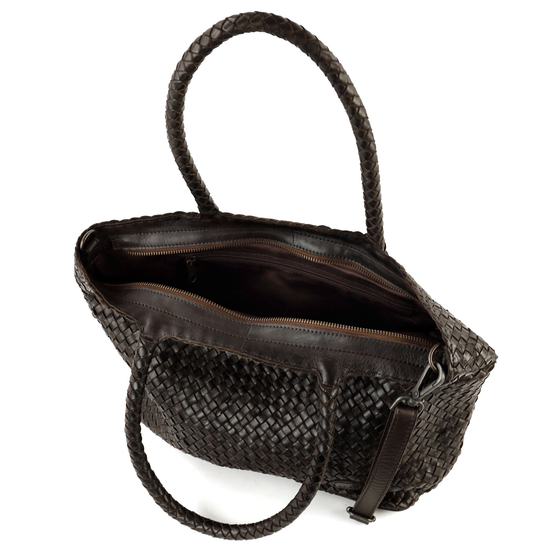 Geflochtene Shopper/Umhängetasche 'Suus' Dunkelbraun