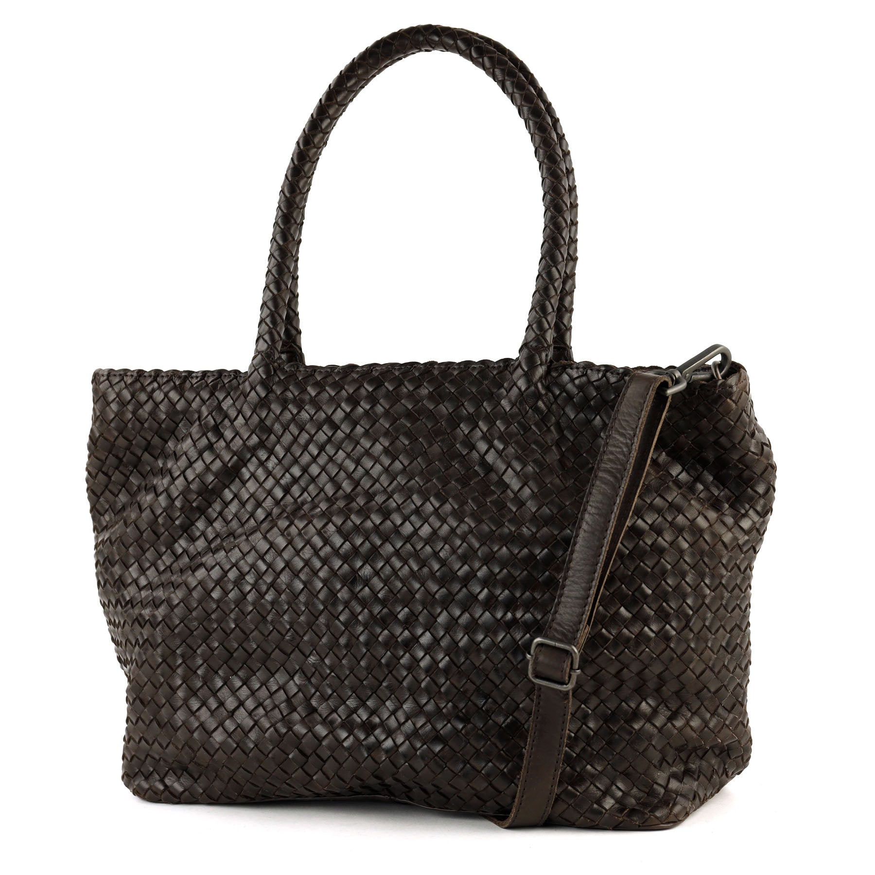 Geflochtene Shopper-/Schultertasche „Suus“, dunkelbraun