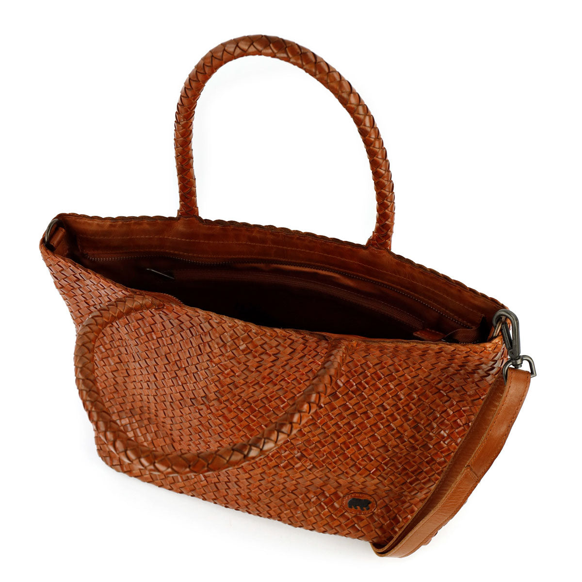 Geflochtene Shopper/Umhängetasche 'Suus' Cognac