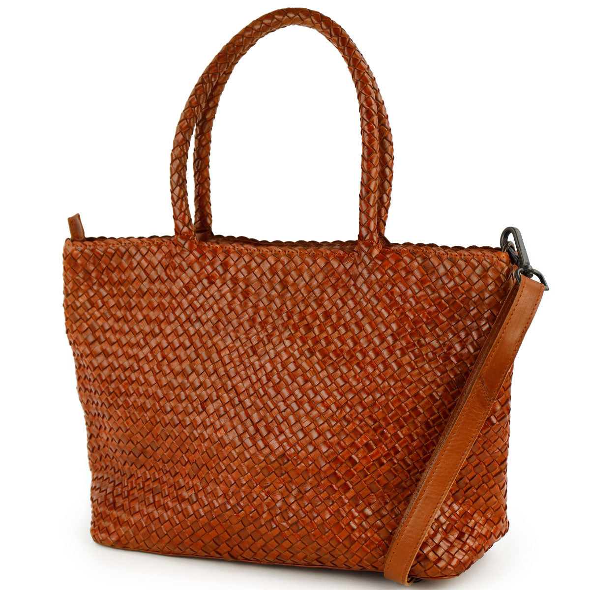 Geflochtene Shopper/Umhängetasche 'Suus' Cognac