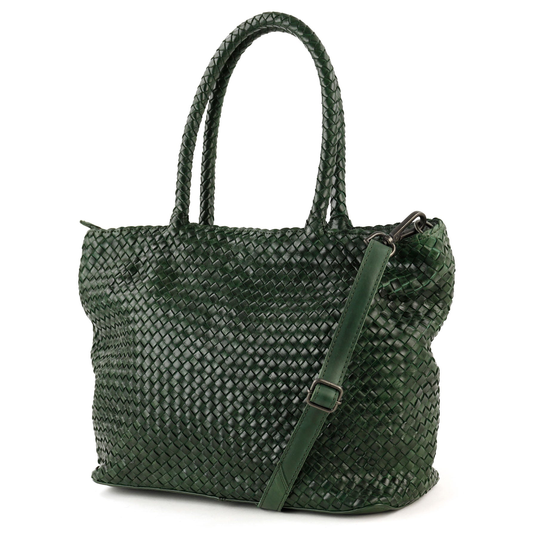 Geflochtene Shopper-/Schultertasche „Suus“ grün
