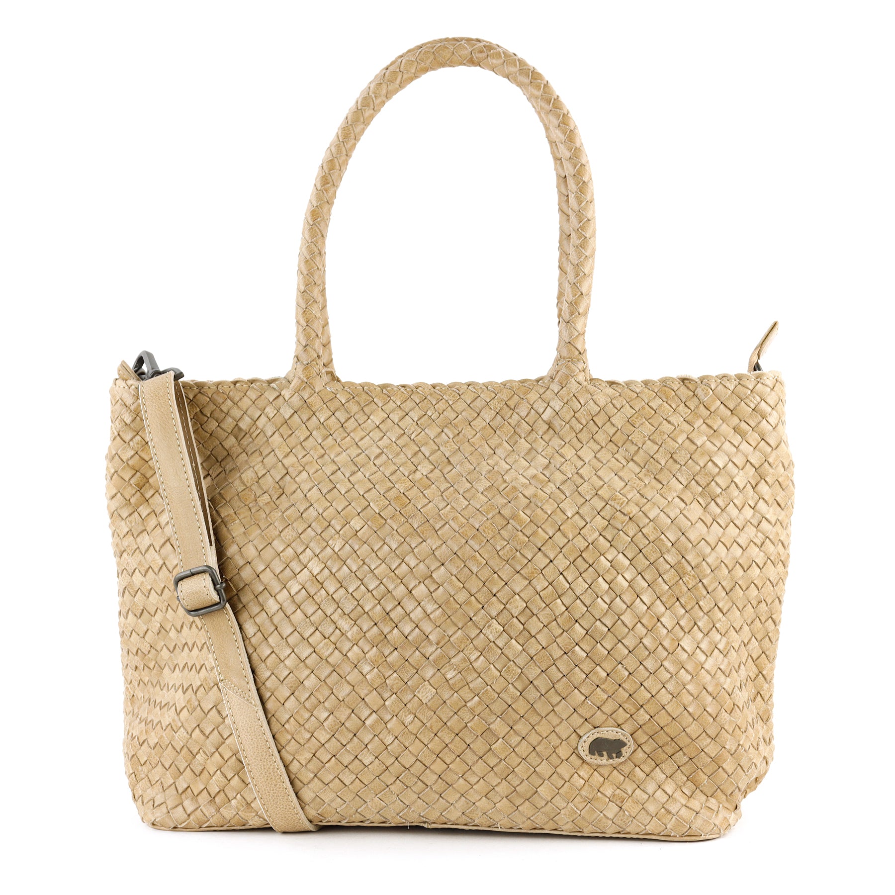 Geflochtene Shopper-/Schultertasche „Suus“, beige