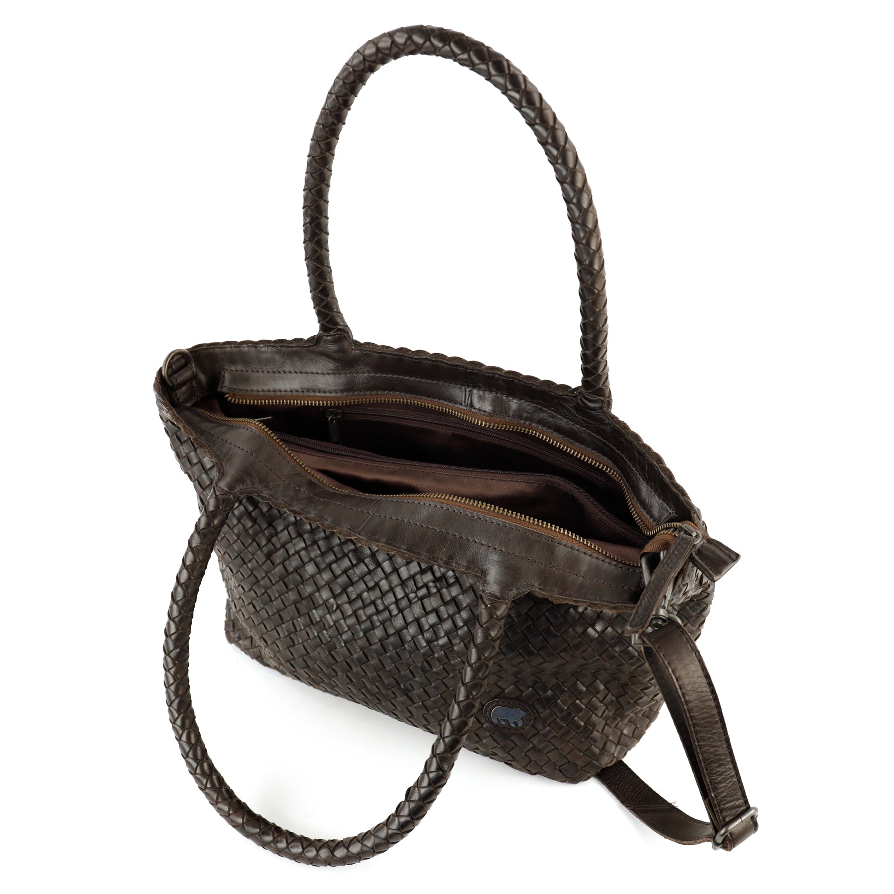 Geflochtene Handtasche/Schultertasche „Franca“, dunkelbraun