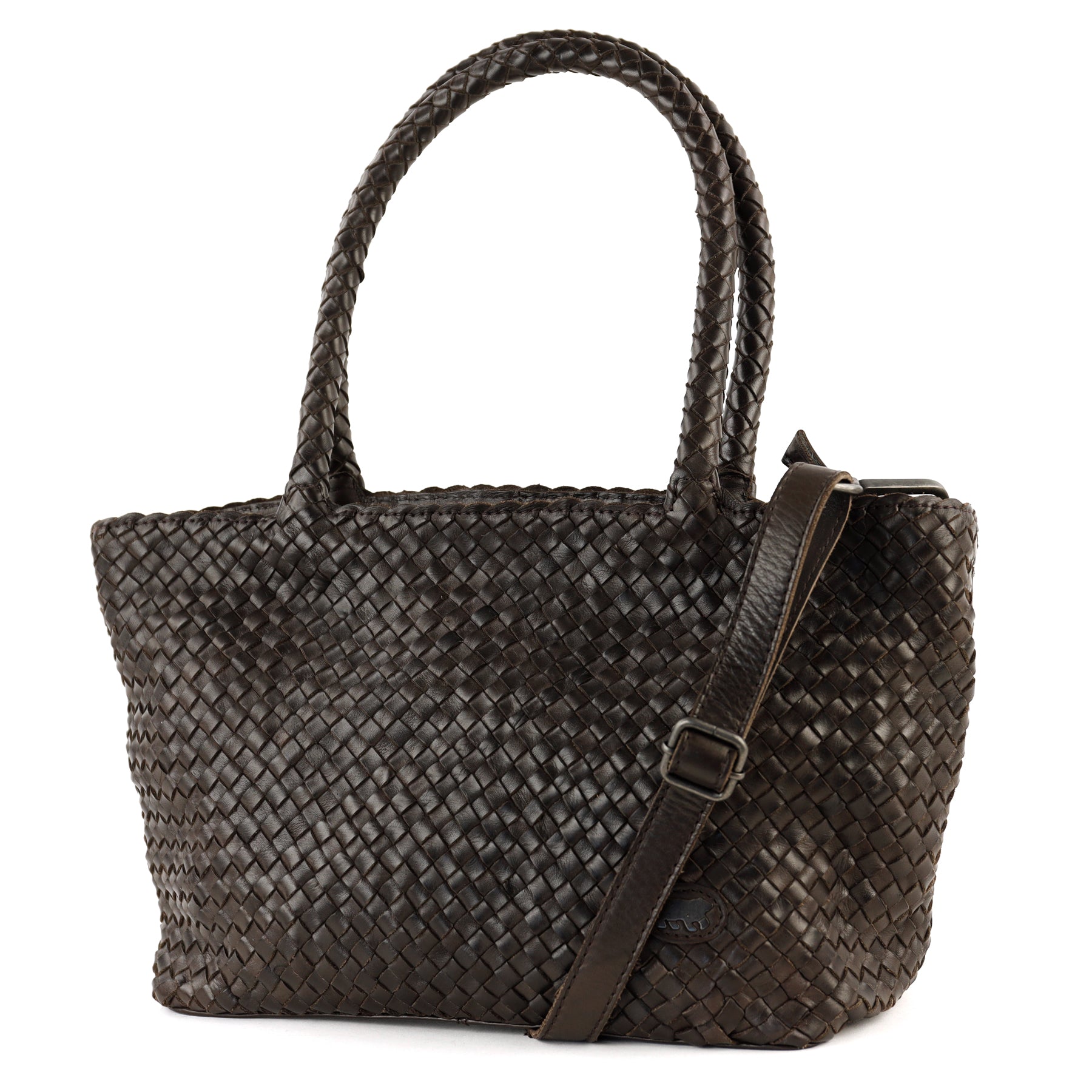 Geflochtene Handtasche/Schultertasche „Franca“, dunkelbraun