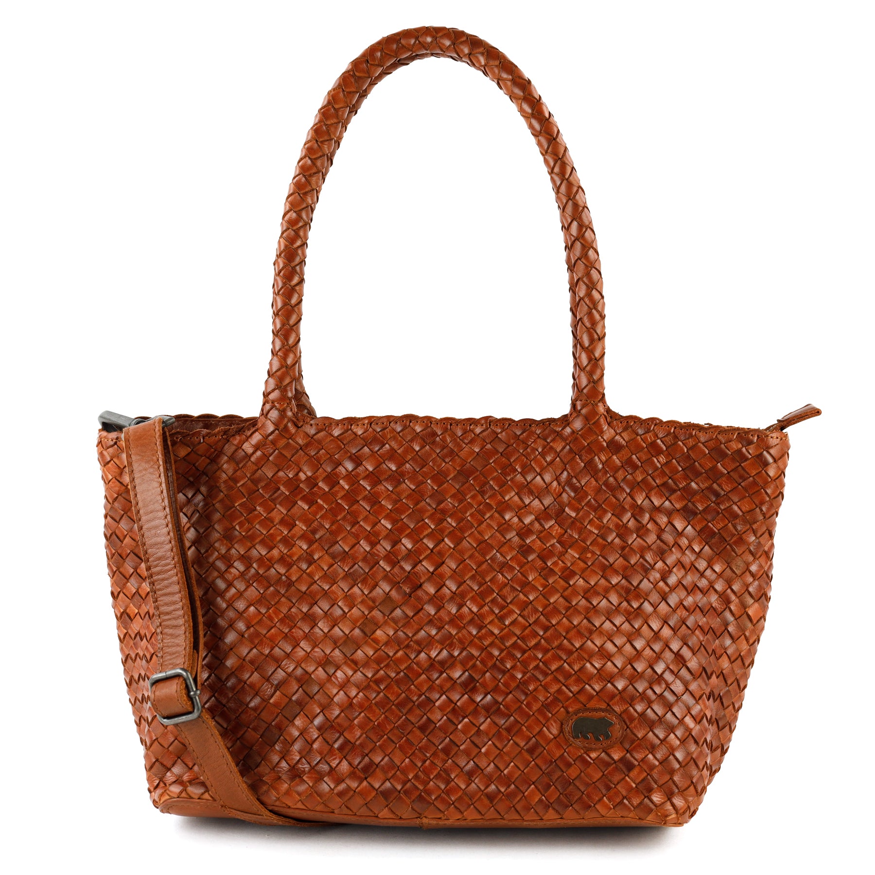 Geflochtene Handtasche/Schultertasche „Franca“ Cognac
