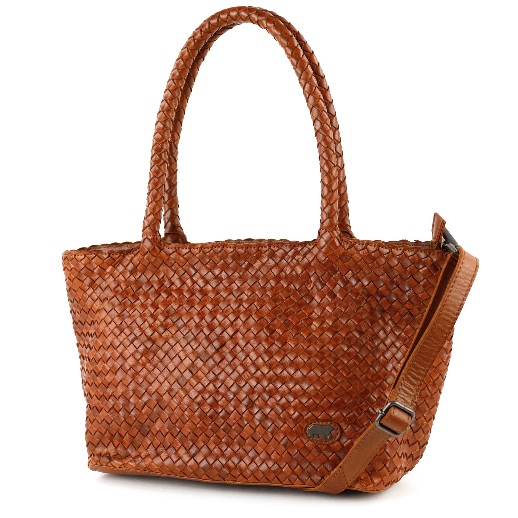Geflochtene Handtasche/Schultertasche „Franca“ Cognac