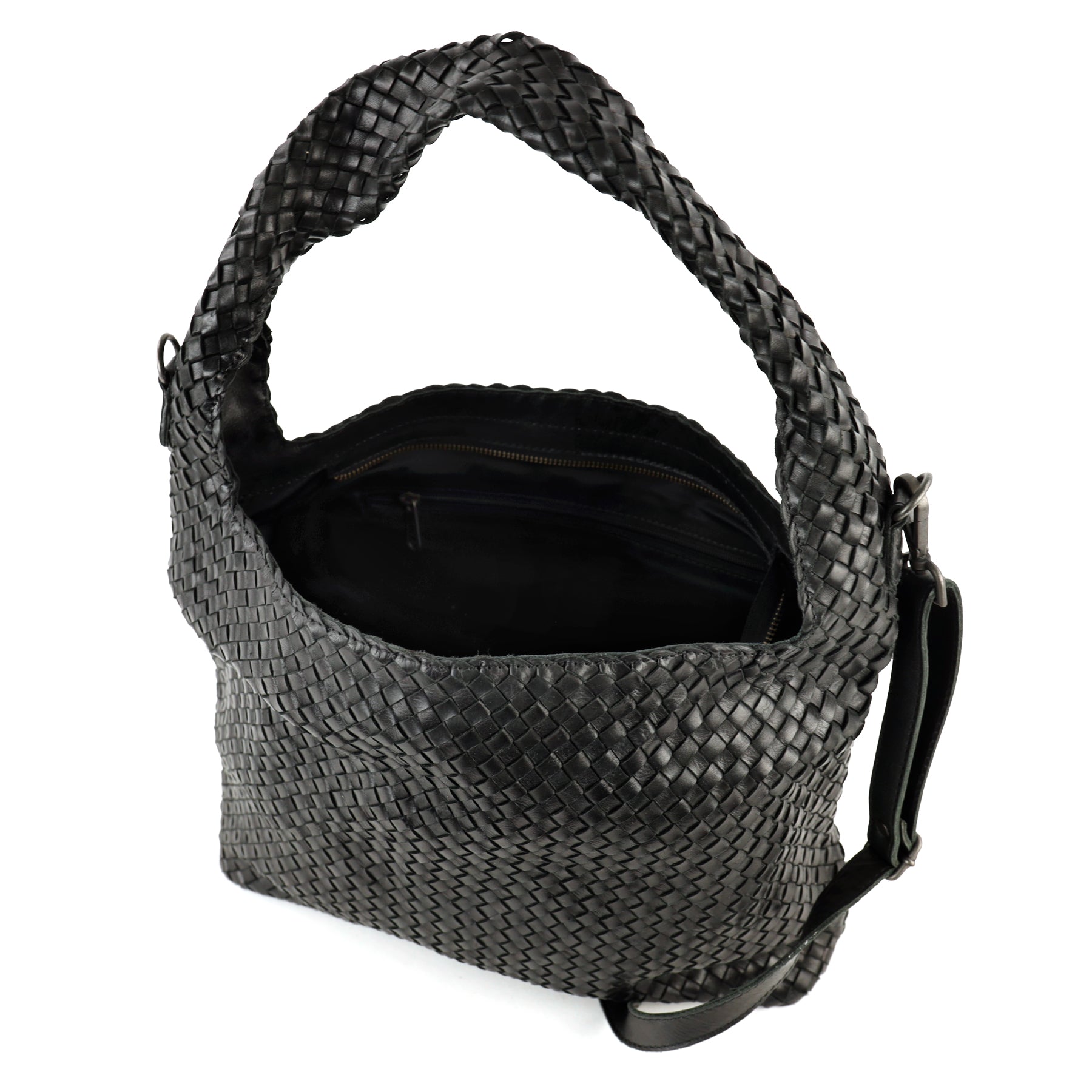 Geflochtene Tasche/Schultertasche „Lauraine“, schwarz