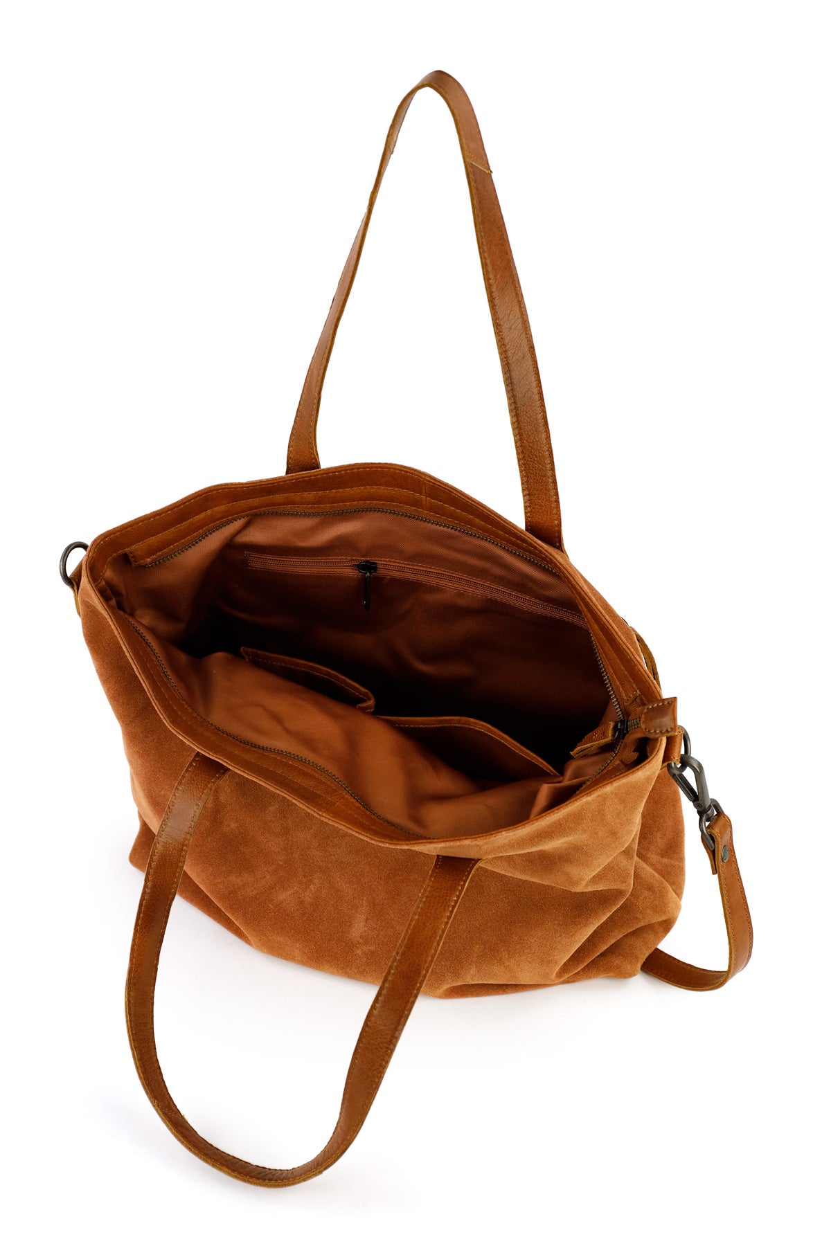Velours Shopper/Umhängetasche 'Annelies' Cognac