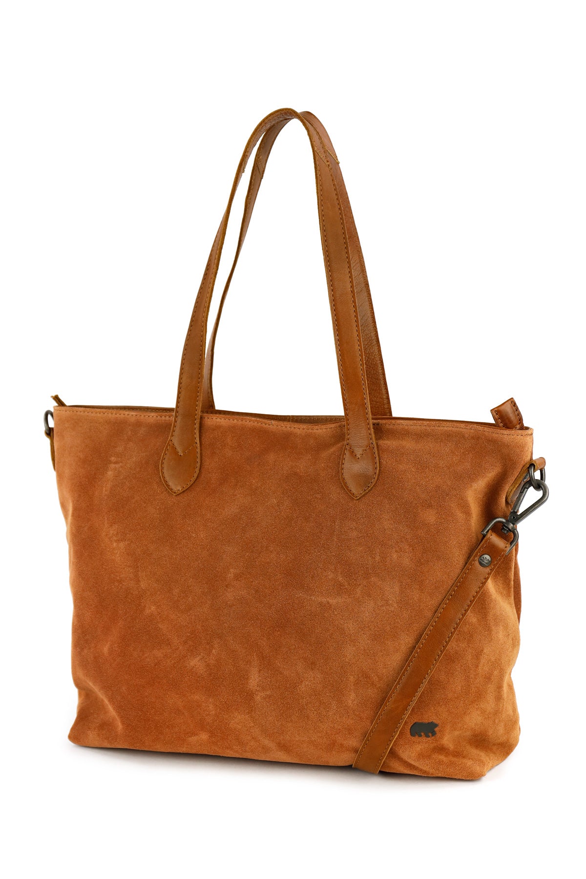 Suède shopper/schoudertas 'Annelies' cognac