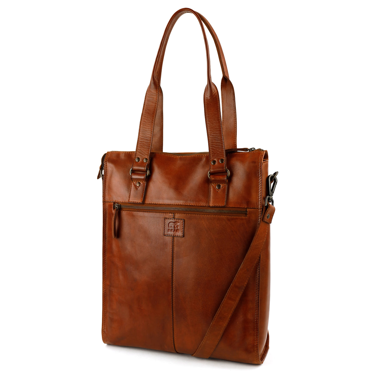 Hand-/Schultertasche mit Laptopfach – „Freya“ Cognac