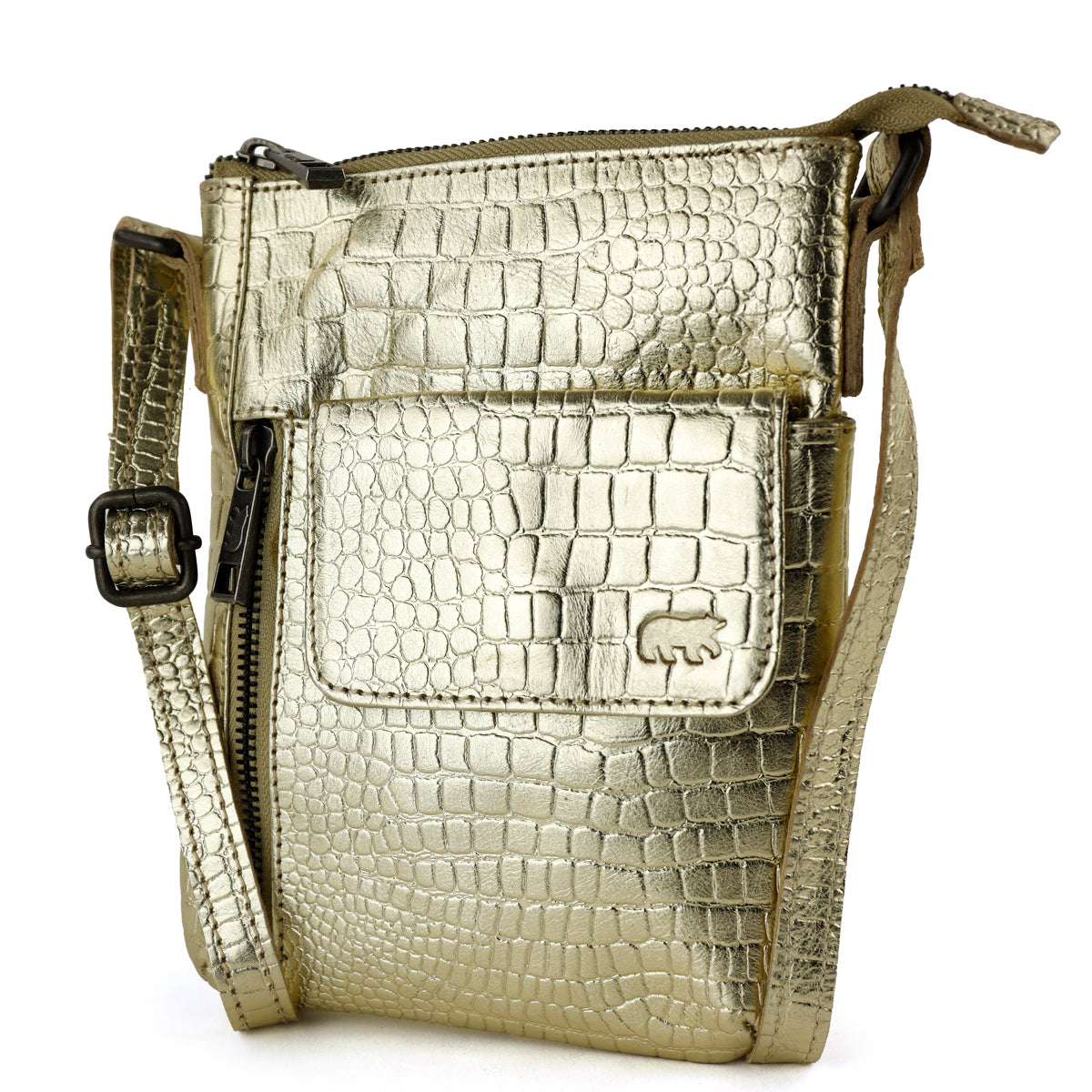 Schultertasche „Davide“ Croco/champagne