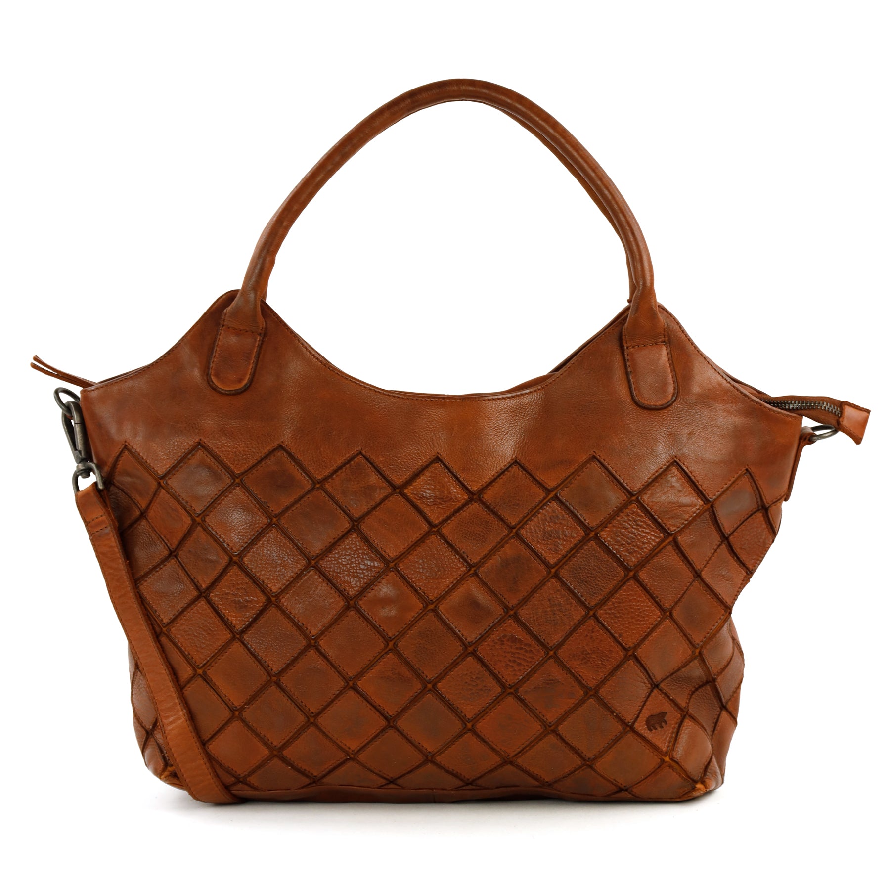 Patchwork Hand-/Umhängetasche 'Marguerite' Cognac