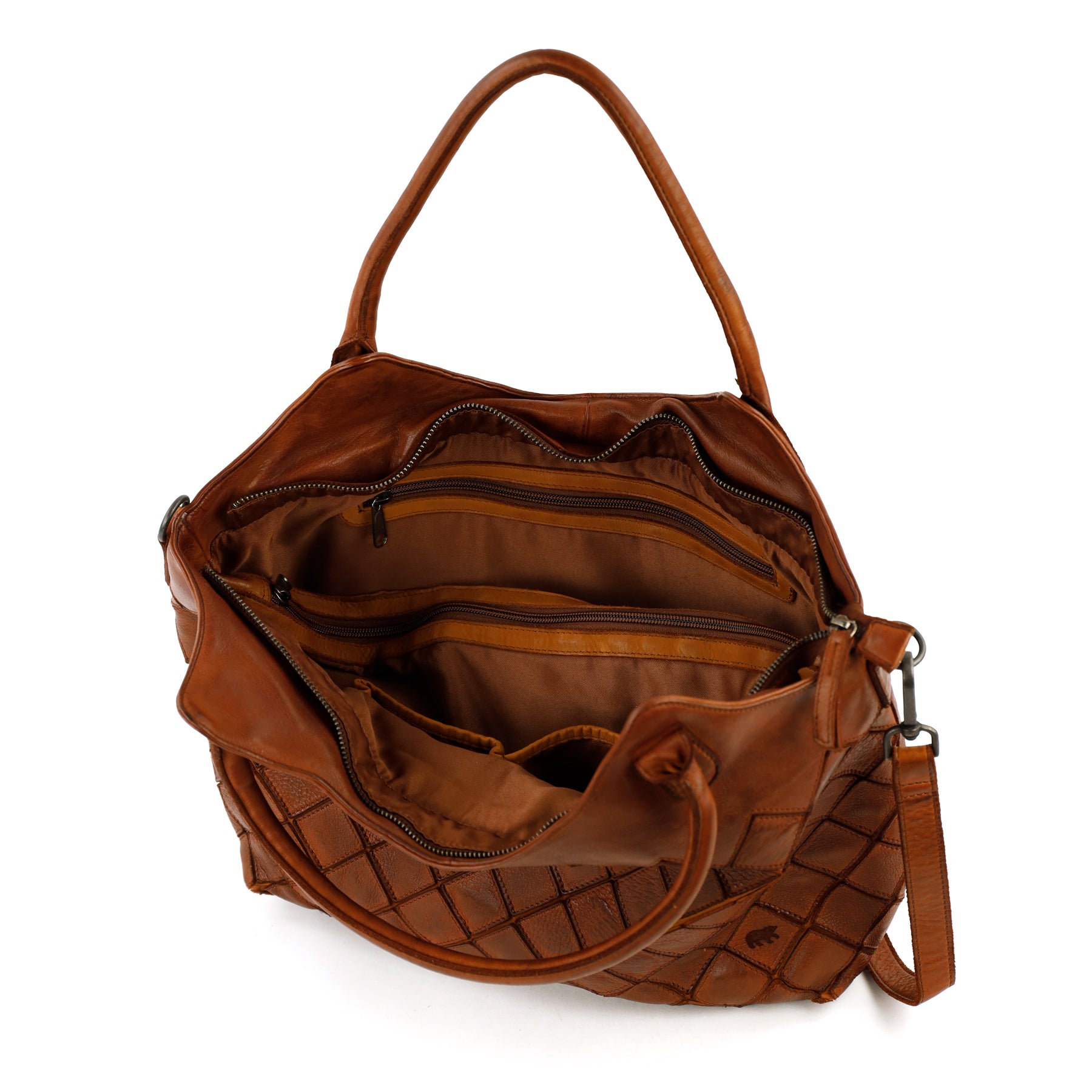 Patchwork Hand-/Umhängetasche 'Marguerite' Cognac