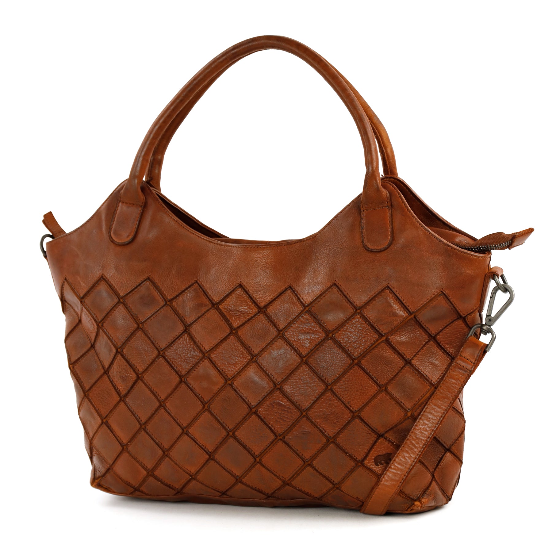 Patchwork Hand-/Umhängetasche 'Marguerite' Cognac