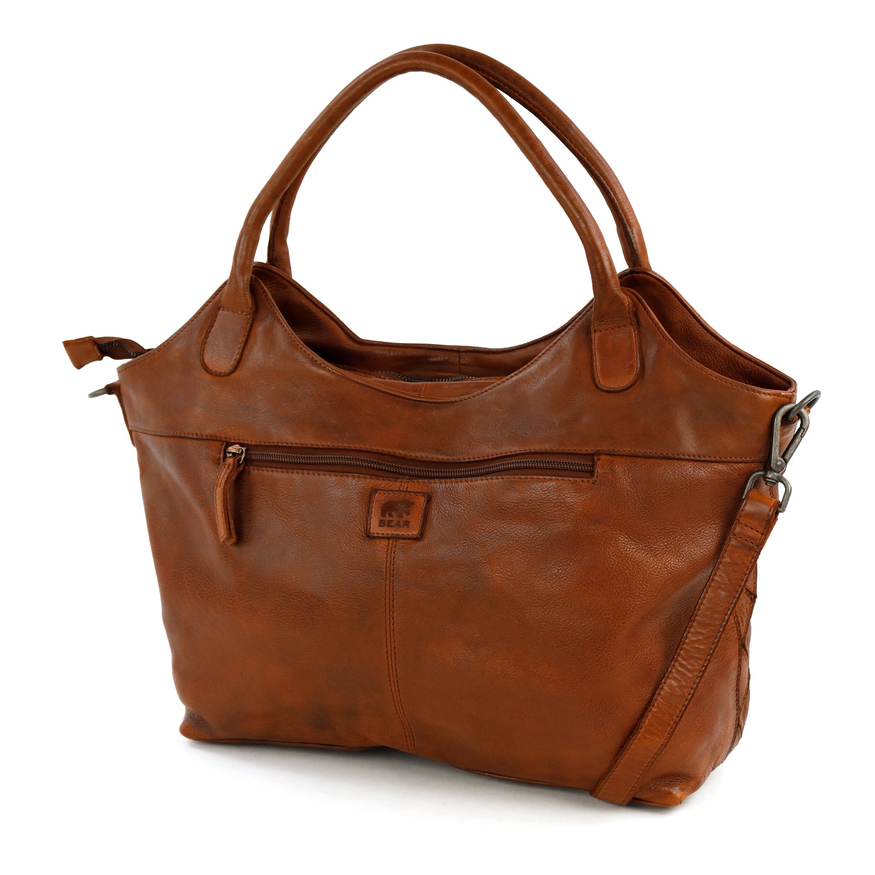 Patchwork Hand-/Umhängetasche 'Marguerite' Cognac