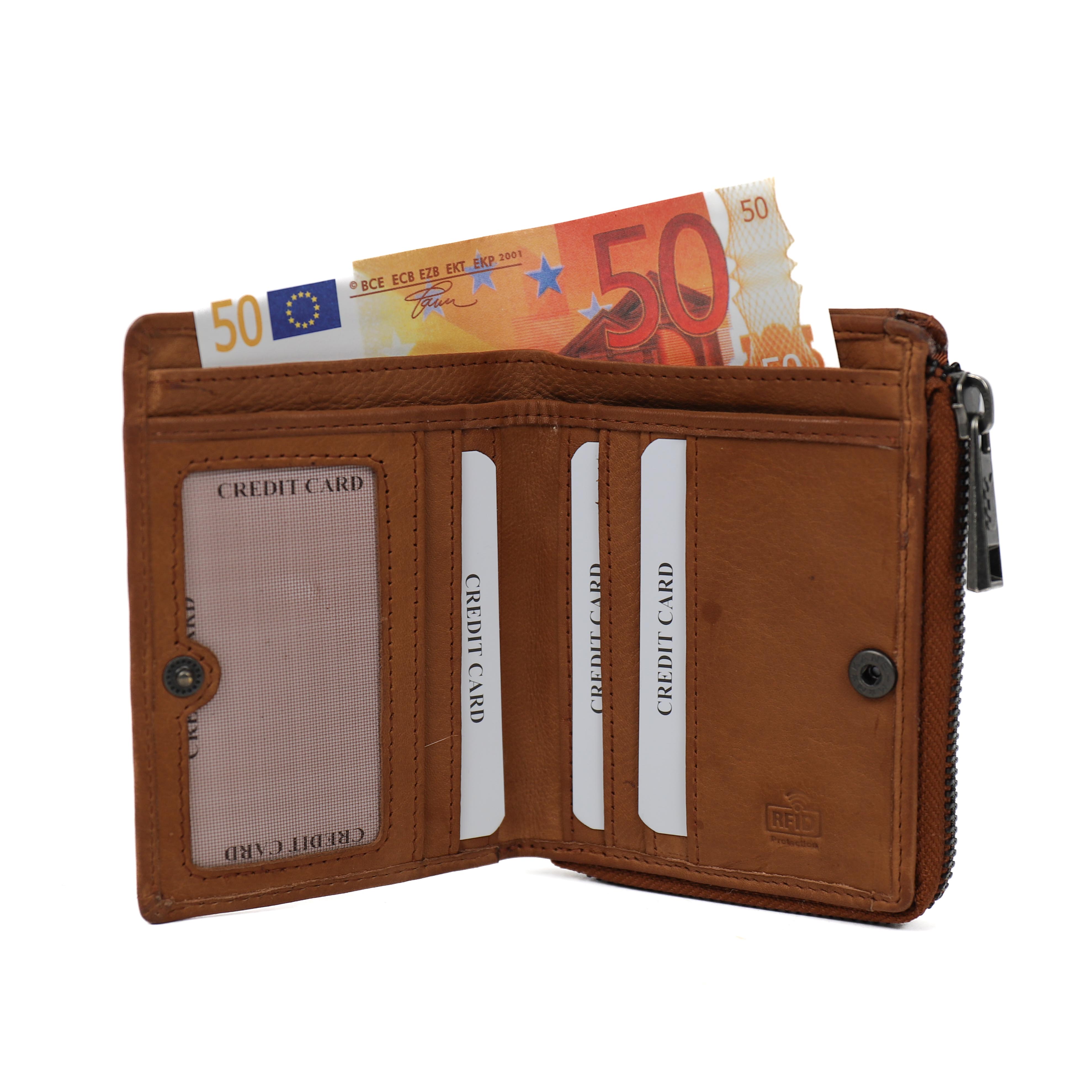 Geldbörse mit Reißverschluss 'Gungun' Cognac