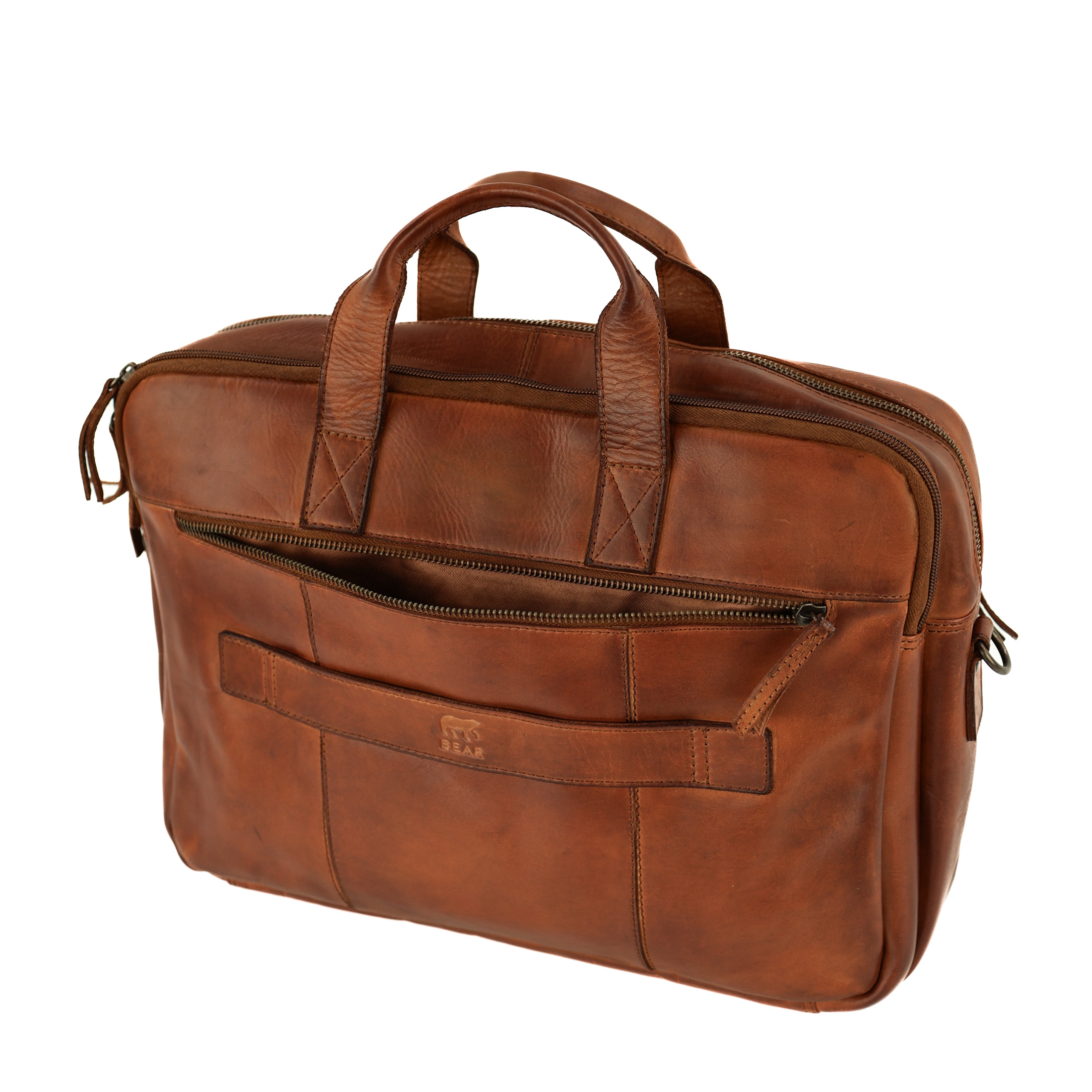 Laptoptasche 15.6” mit Doppelreißverschluss 'Jamie' Cognac