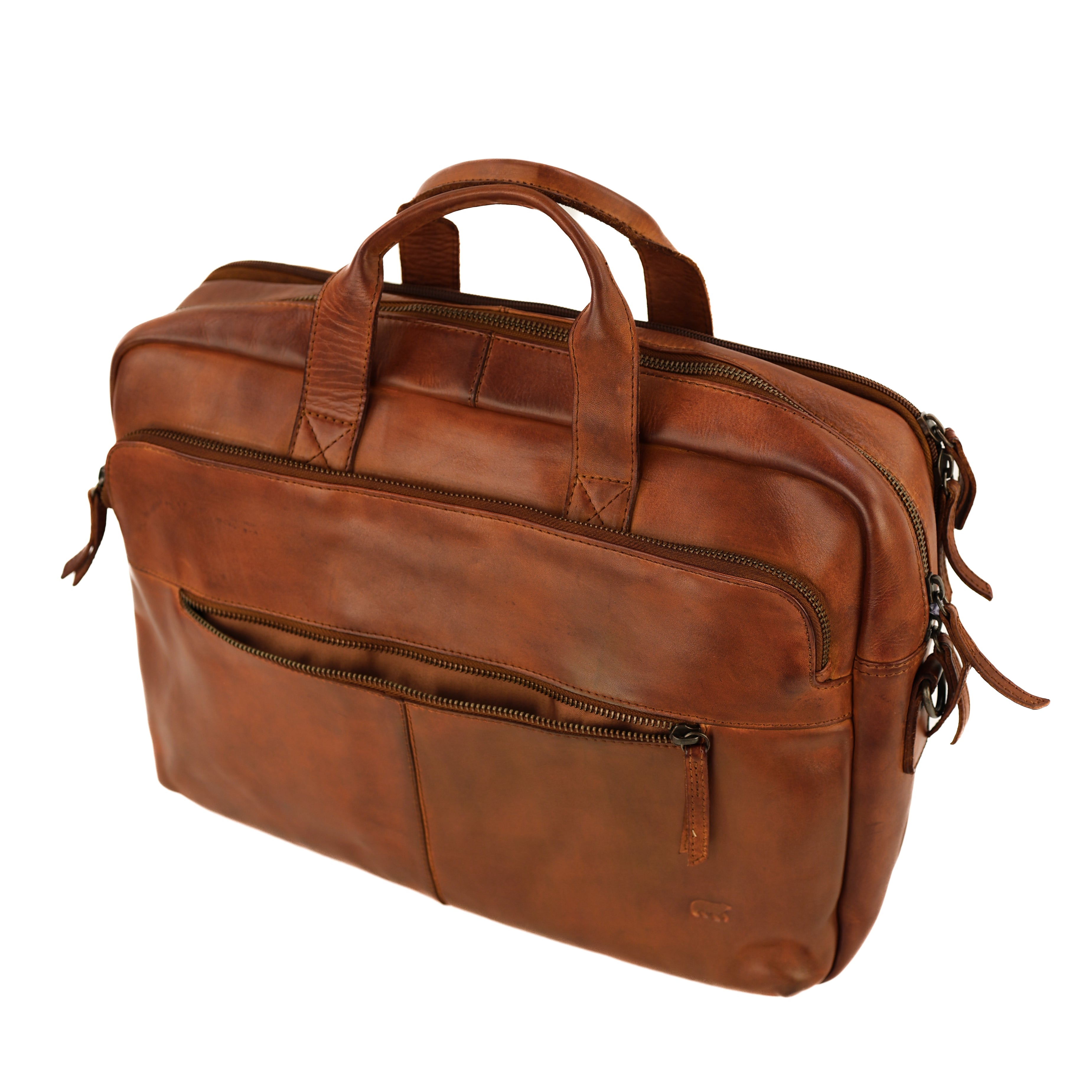 Laptoptasche 15.6” mit Doppelreißverschluss 'Jamie' Cognac