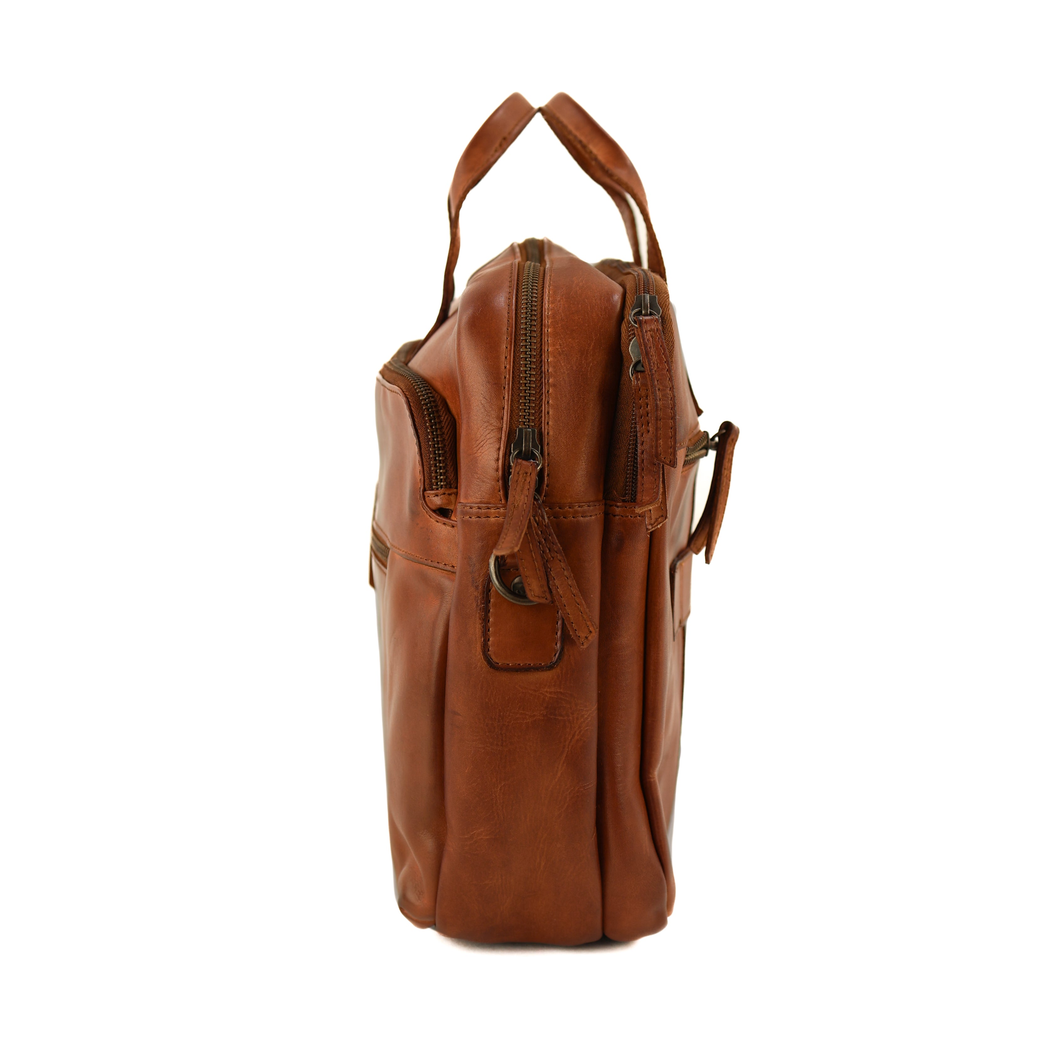 Laptoptasche 15.6” mit Doppelreißverschluss 'Jamie' Cognac