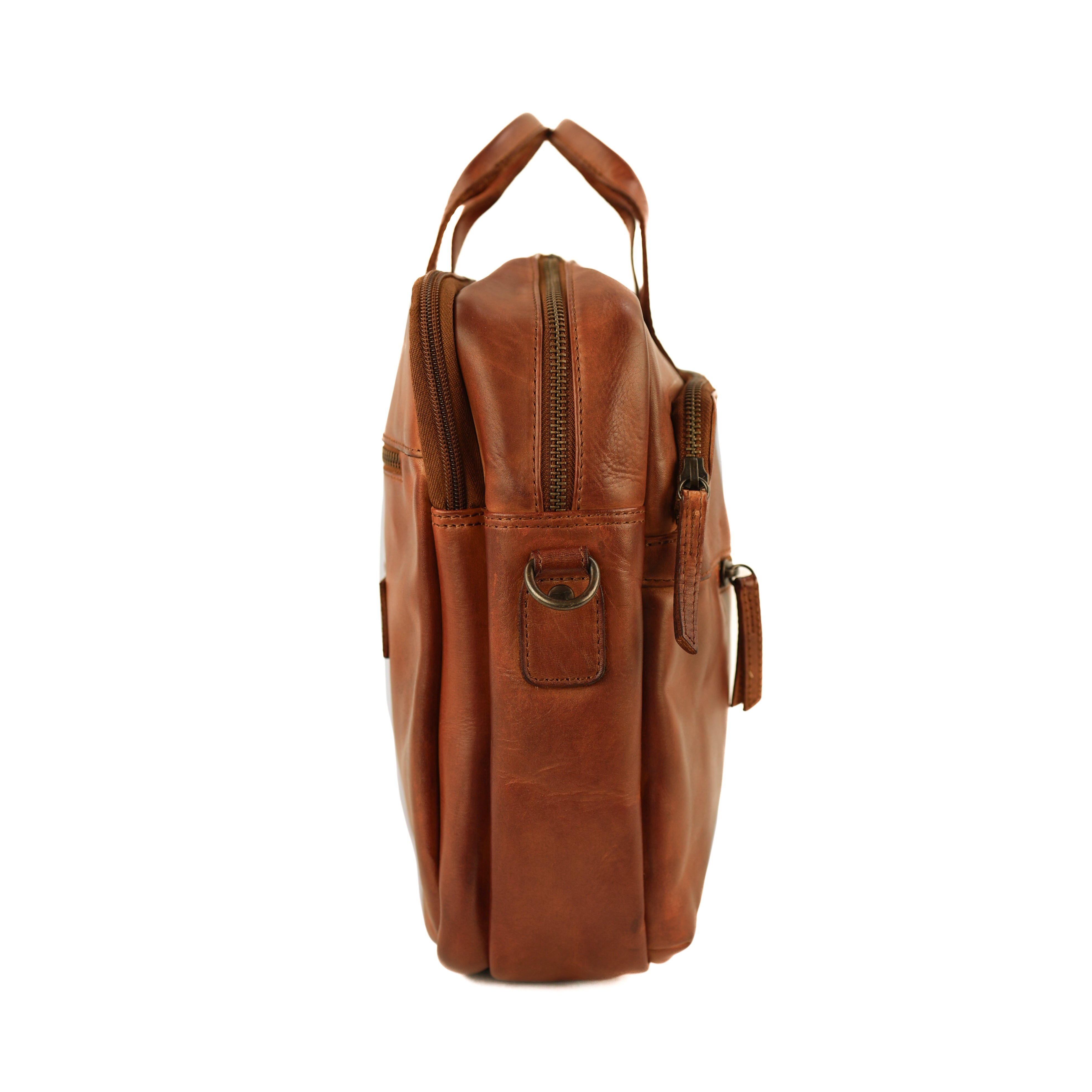 Laptoptasche 15.6” mit Doppelreißverschluss 'Jamie' Cognac