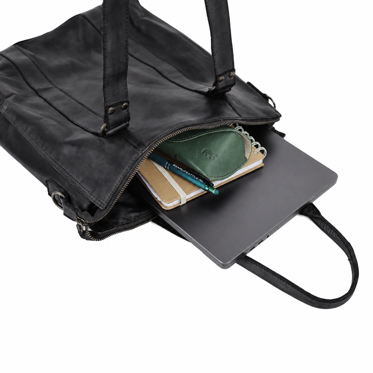 Hand-/Schultertasche mit Laptopfach – „Freya“ schwarz